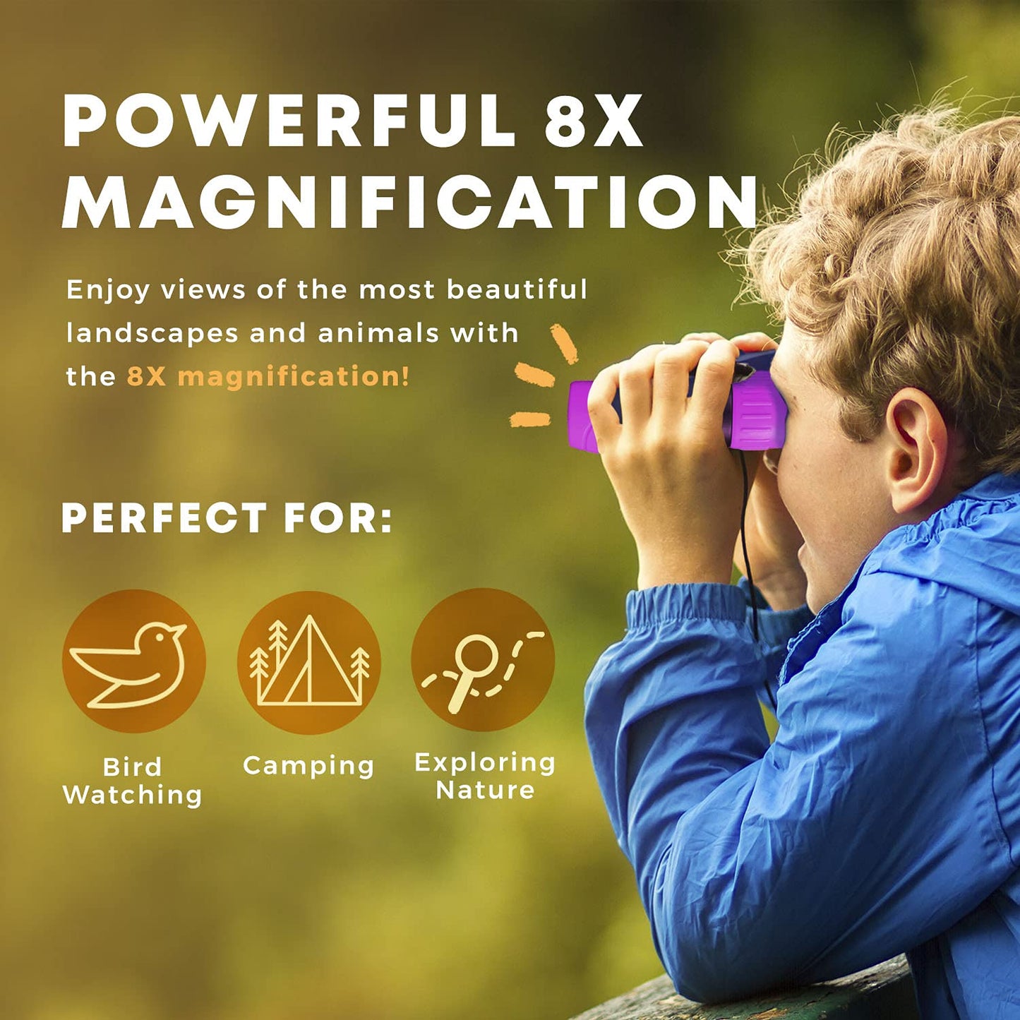 Binoculars for Kids – Perfect Toy for Little Boys and Girls – Extensive Set Incl. Magnifying Glass & Compass – Powerful Magnification 8X21 – 3 to 12 Year Old Kids for Toddler