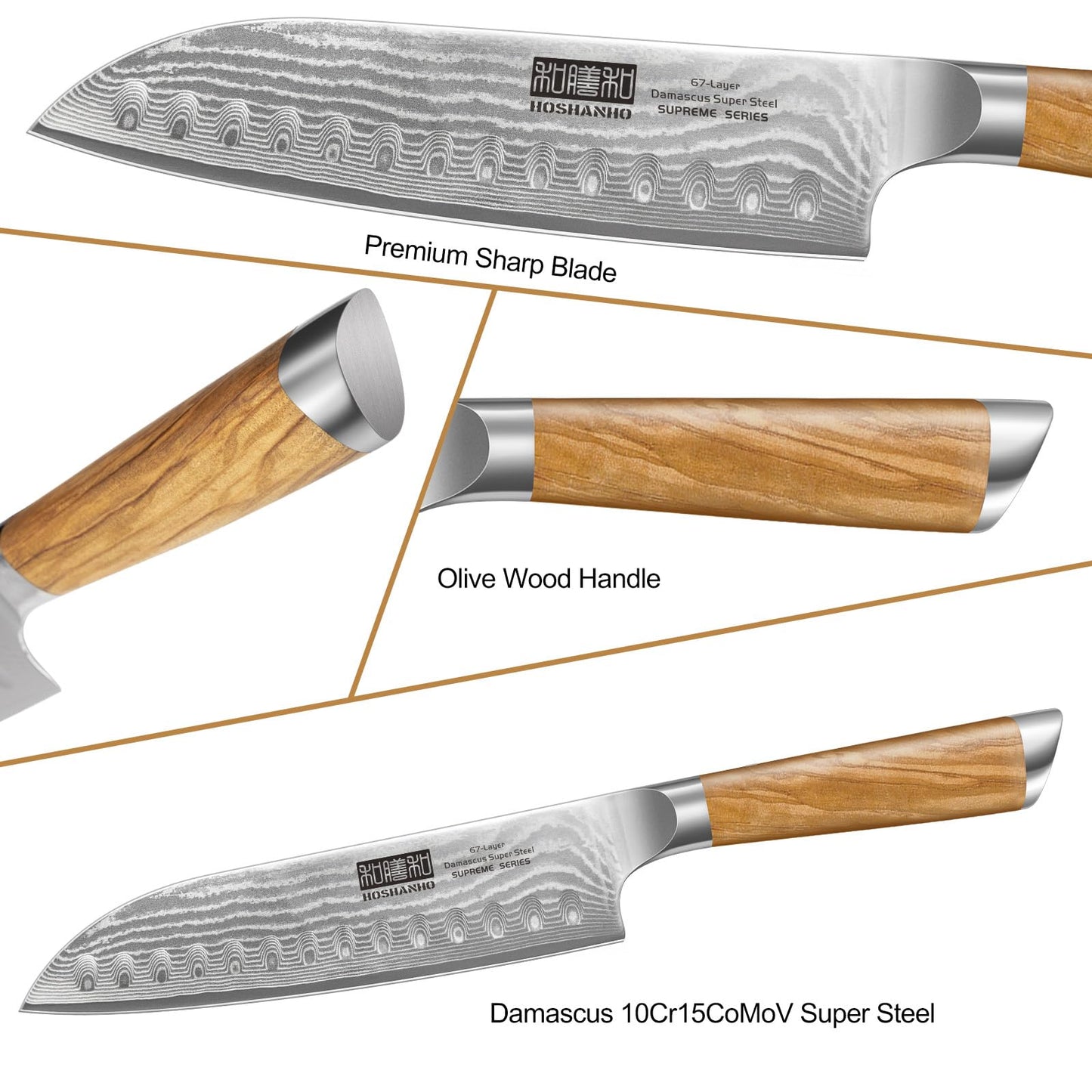 HOSHANHO Damascus Kitchen Knife Set 3-Piece, Ultra Sharp 8" Chef Knife, 7" Santoku Knife, 3.75" Paring Knife, Professional 10Cr15CoMoV Damascus Super Steel Chef Knife Set with Ergonomic Handle