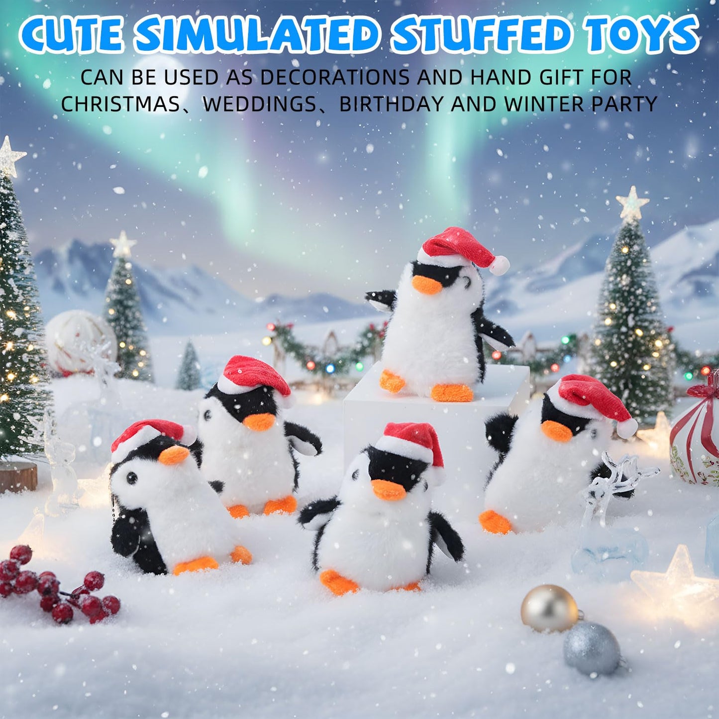 Motionchic 20 Pcs Mini Plush Penguin Winter Party Favors Cute Penguin Hanging Stuffed Animal Plush Party Favors for Bag Pendant (Christmas Hat,Black)