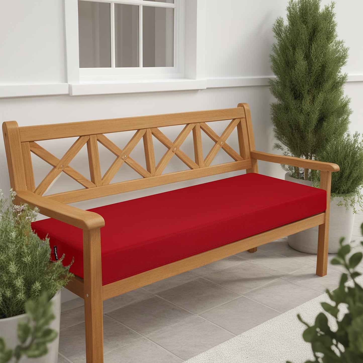 idee-home Outdoor Bench Cushion Waterproof, Bench Cushions for Outdoor Furniture, Patio Porch Swing Replacement Seat Pad with Ties for Garden Backyard, 45 x 18 Inch Red