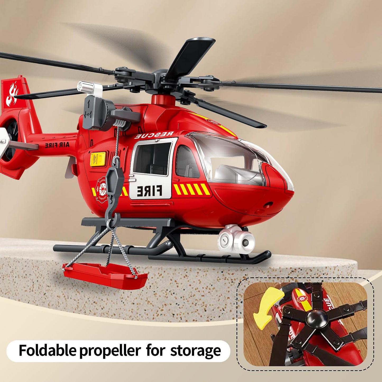 XUEXUE Large Helicopter Toy 15 Inch, Kids Helicopter with Rescue Crane & Hanging Tray, Toy Helicopter with Lights and Sounds, Helicopter Toys for Kids 3-5, Birthday Gift for Boys Age 3-7