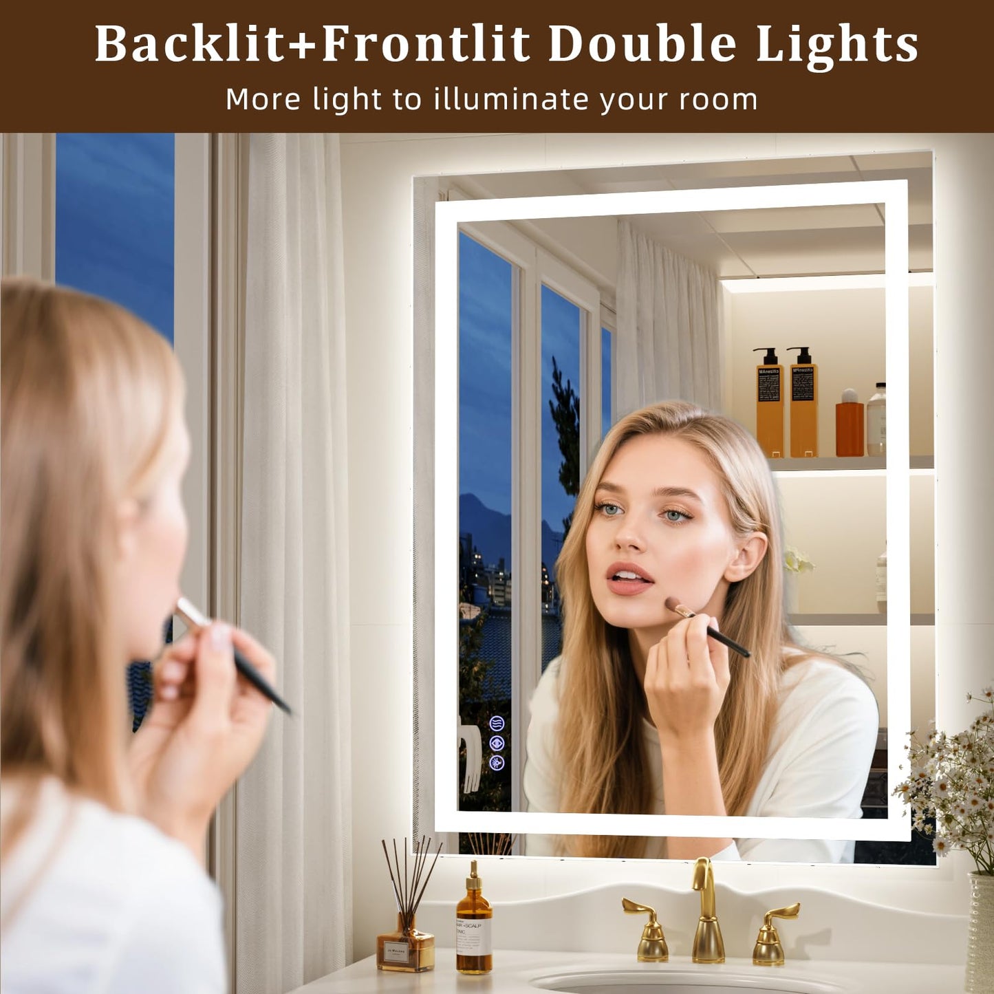 VETROVUE 36"x30" Smart LED Bathroom Mirror - Dimmable Brightness, Backlit & Frontlit Lighting, 3 Color Modes, Anti-Fog, Memory Function, Wall Mounted Lighted Vanity Makeup Mirror