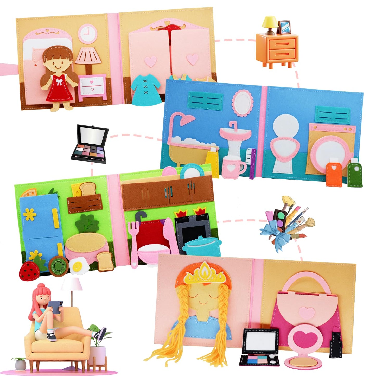 BizyKoady Montessori Felt Busy Book Toddlers Quiet Book Preschool Early Learning Educational Travel Toys for Kids Age 2 3 4 5 6 Years Travel Essentials Daily House Learning Activities Girls