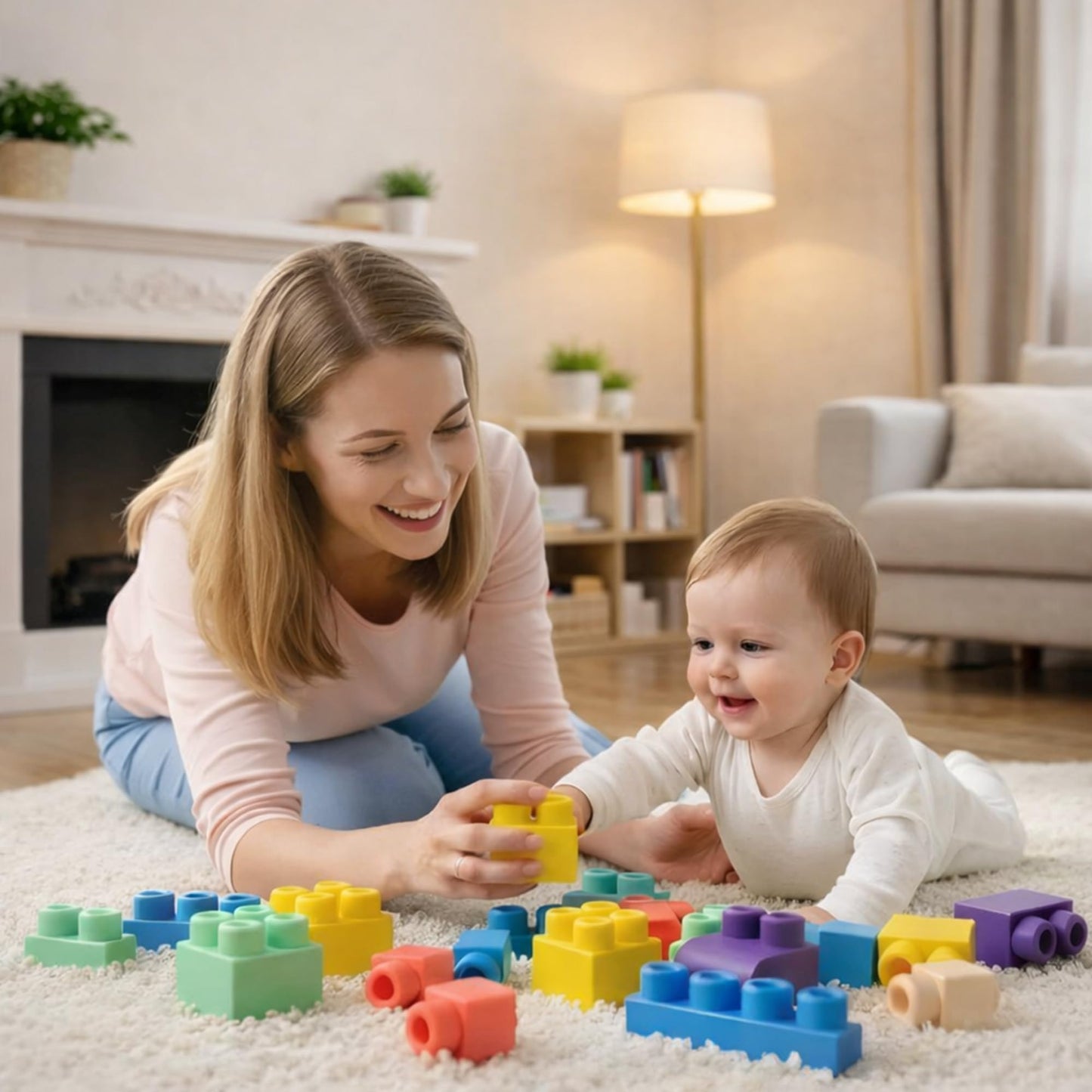 ROHSCE Baby Soft Blocks Set, Big Building Block Toys, Soft Rubber Blocks for Babies 6 Months and Up STEM Educational Toddler Gifts, Baby Soft Blocks Sensory Stacking Toys, 80PCS