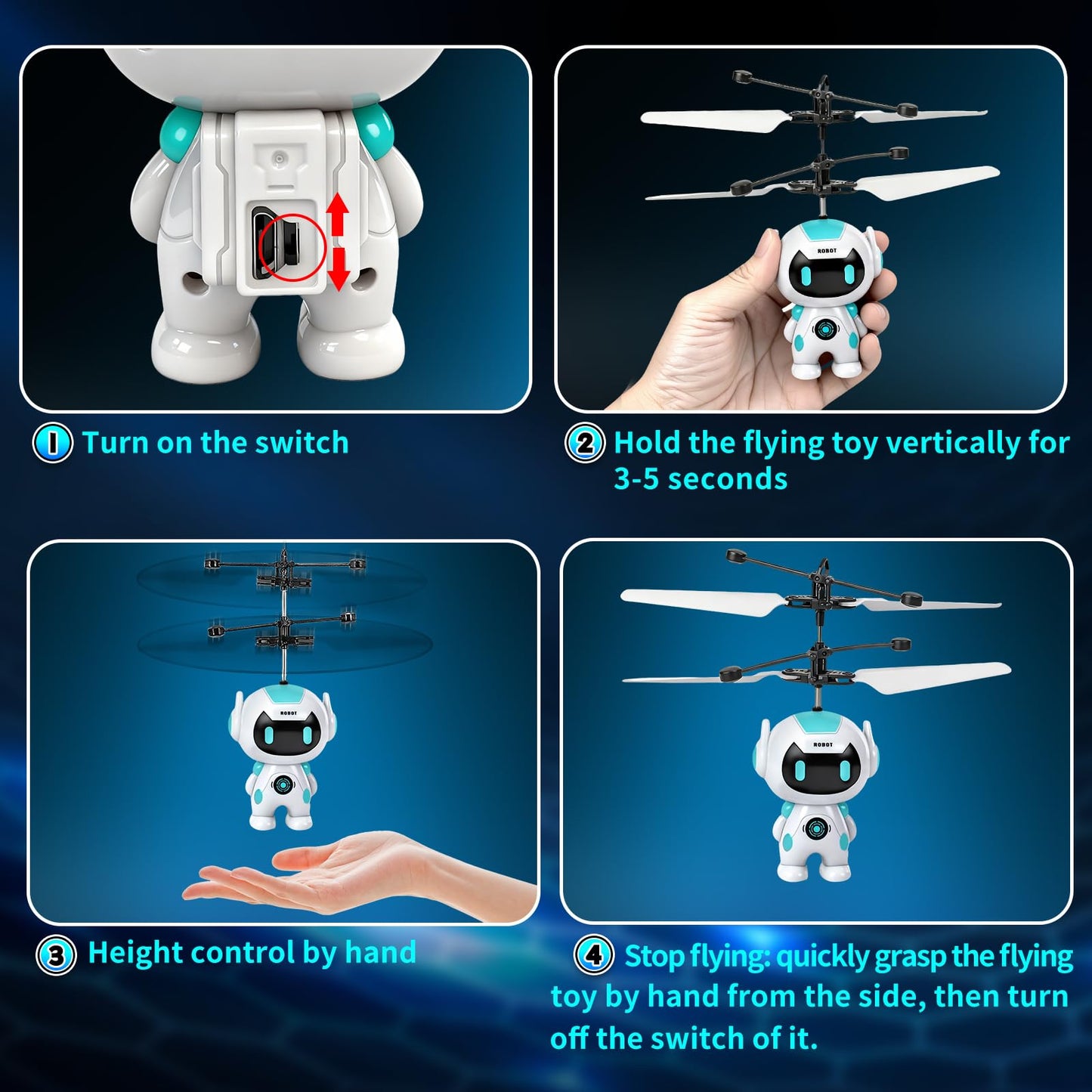 Tcvents Flying Robot Toys for Kids, Flying Ball Hand Operated Drones with LED Light Indoor Rechargeable Mini Drone Helicopter Easter Gifts for Boys Girls Age 6-8 9 10 11 12+ Years Old