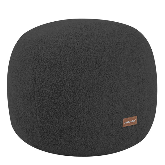 MeMoreCool Round Pouf Ottoman – 20x20x15 Inch Stuffed Footrest with Foam Filling, Dark Grey Small Circle Footstool for Living Room | Soft Teddy Fleece Cover | Washable Compact Floor Pouf
