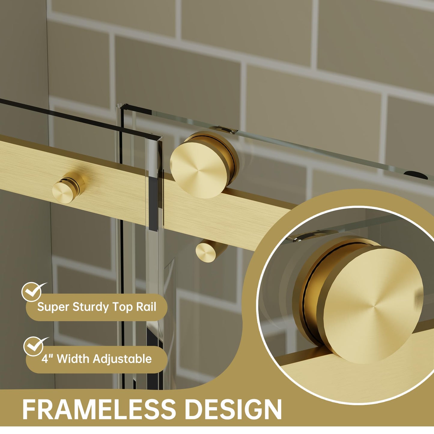 Findepot 56-60" W x 75" H Frameless Sliding Shower Door, Shower Glass Door with 1/4" Thick Tempered Glass, Explosion-Proof Film, Easy to Clean, Brushed Gold