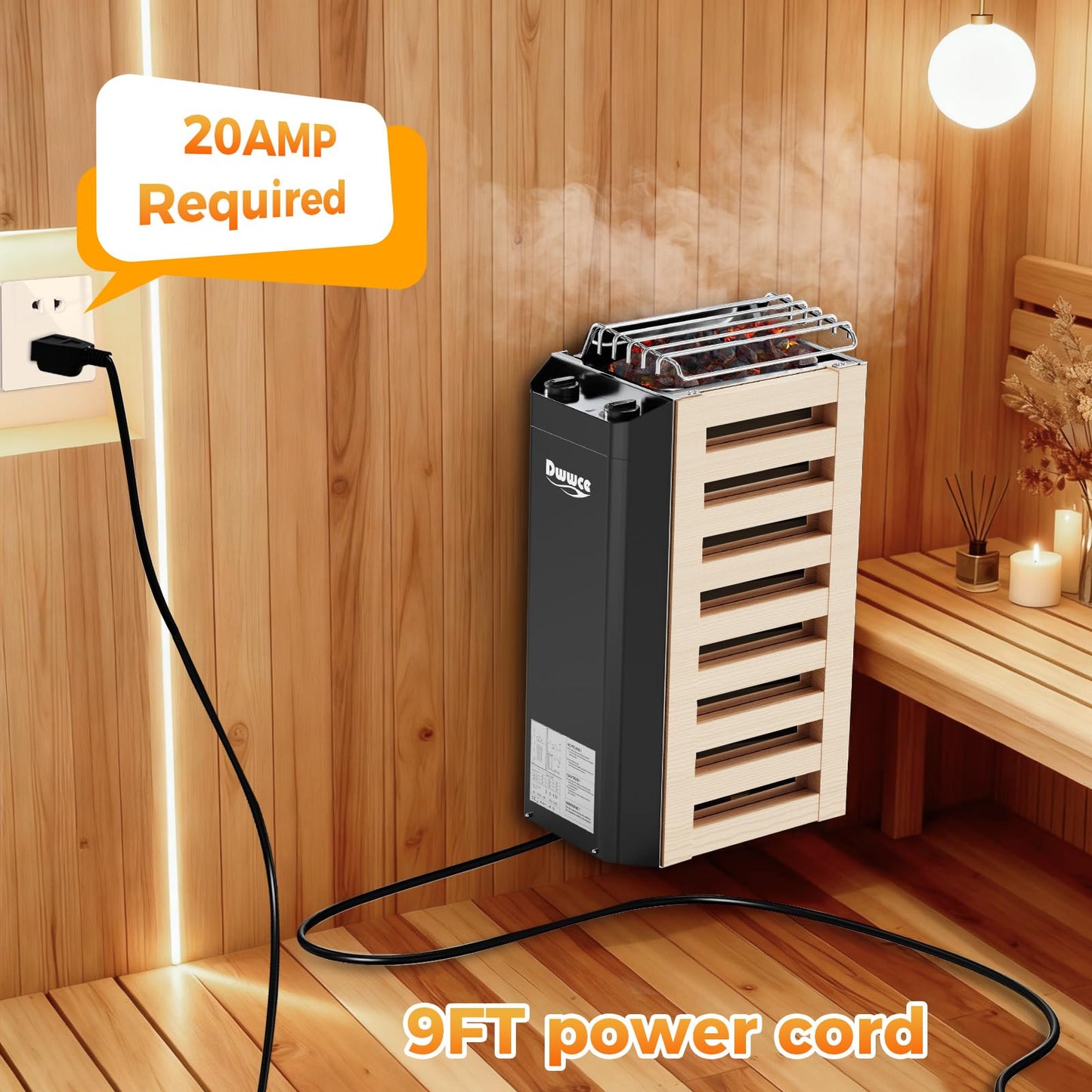 Dwwce 110V Sauna Heater with Plug, 2KW Electric Sauna Heaters Stove, Steam Bath Sauna Stove with 3H Timer and Temp Ajustable for 70-100 Cu.ft Small Sauna Room Home Hotel Spa