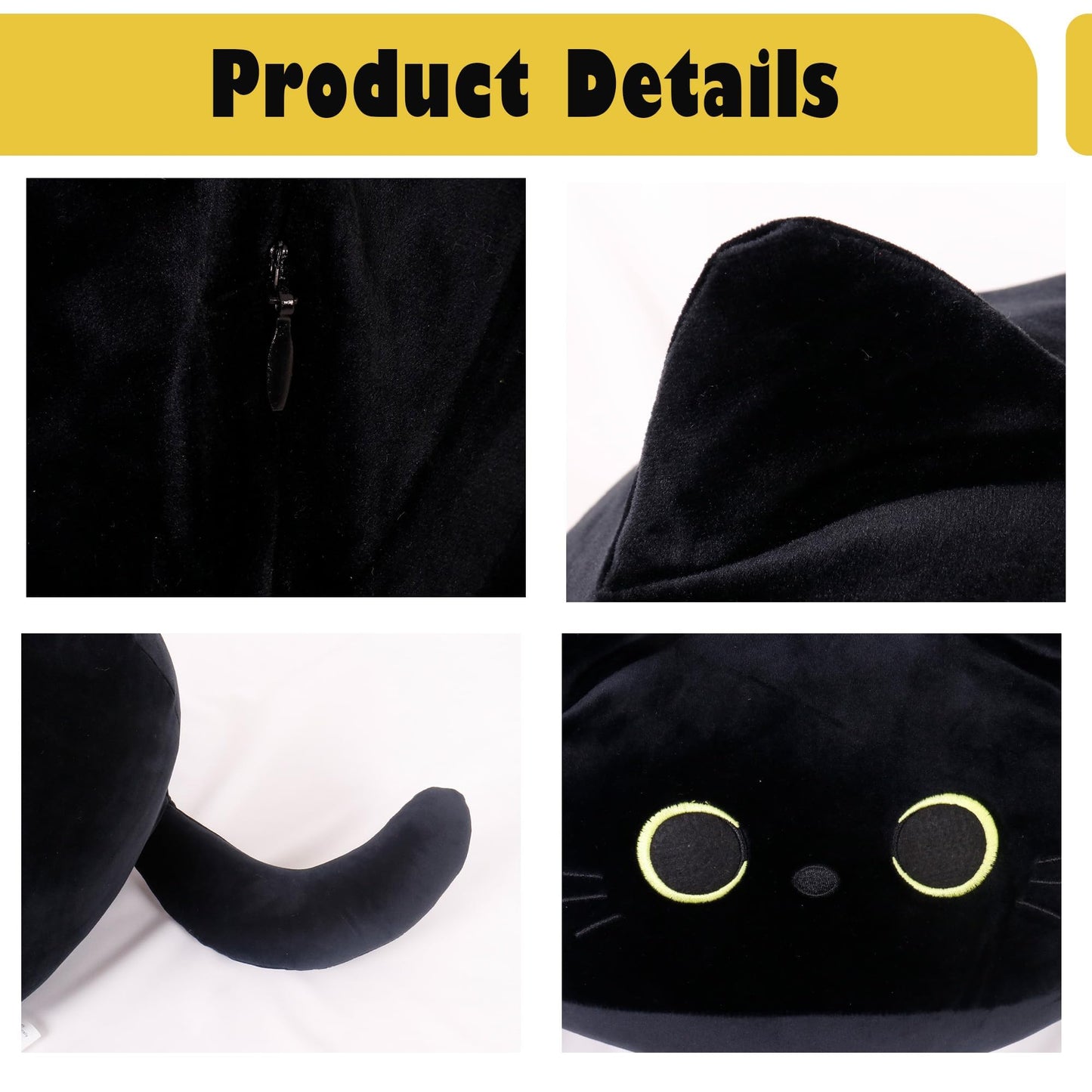 WeBingo Black Cat Plush Toy 4-Piece Set, 16'' Giant Cat Stuffed Animal Plushies Pillow with 3 Babies for Girl Boy Kid Adult, Large Big Soft Gift for Birthday Christmas Valentine's Day Home Decor