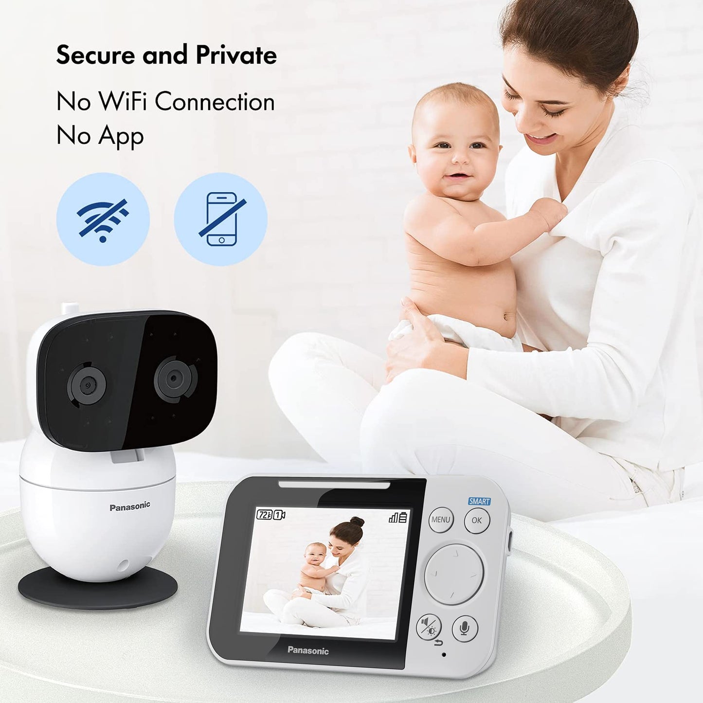 Panasonic Baby Monitor with Camera and Audio, 3.5” Color Video Baby Monitor, Extra Long Range, Secure Connection, 2-Way Talk, Soothing Sounds, Remote Pan, Tilt, Zoom,1 Camera, KX-HN4001W (White/Black)
