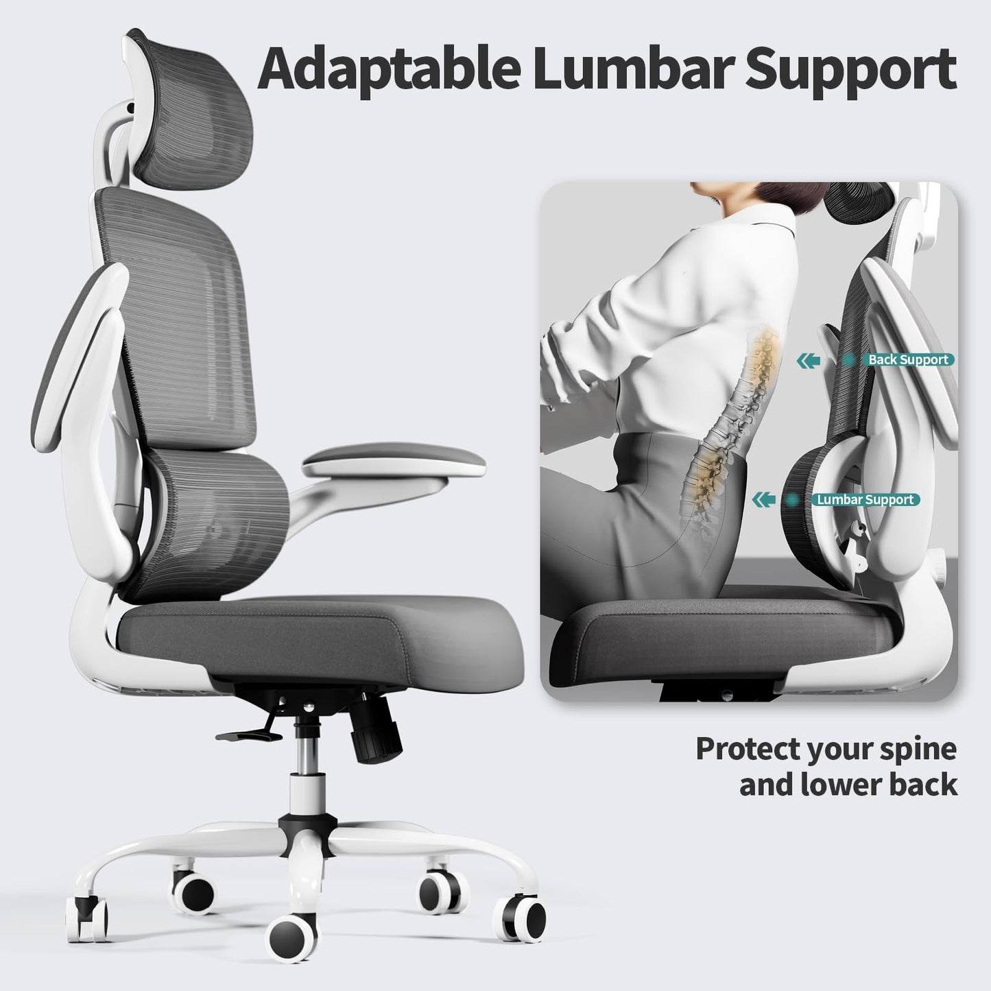 TRALT Office Chair Ergonomic Desk Chair, 330 LBS Home Mesh Office Desk Chairs with Wheels, Comfortable Gaming Chair, High Back Office Chair for Long Hours (White)