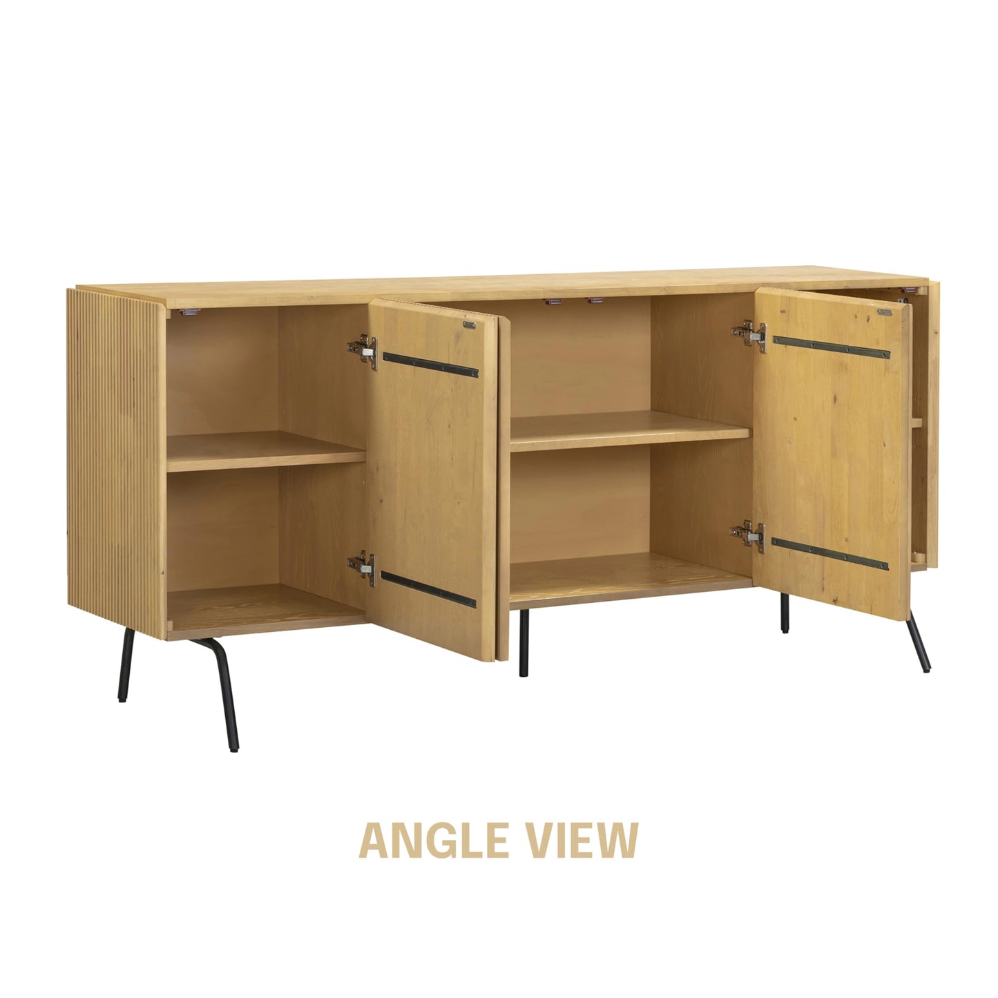 NTC Veil Modern Sideboard with 4 Doors, Buffet Cabinet with Vertical Groove Design and Metal Legs, Storage Cabinet for Living Room, and Hallway, Effortless Assembly, Sand