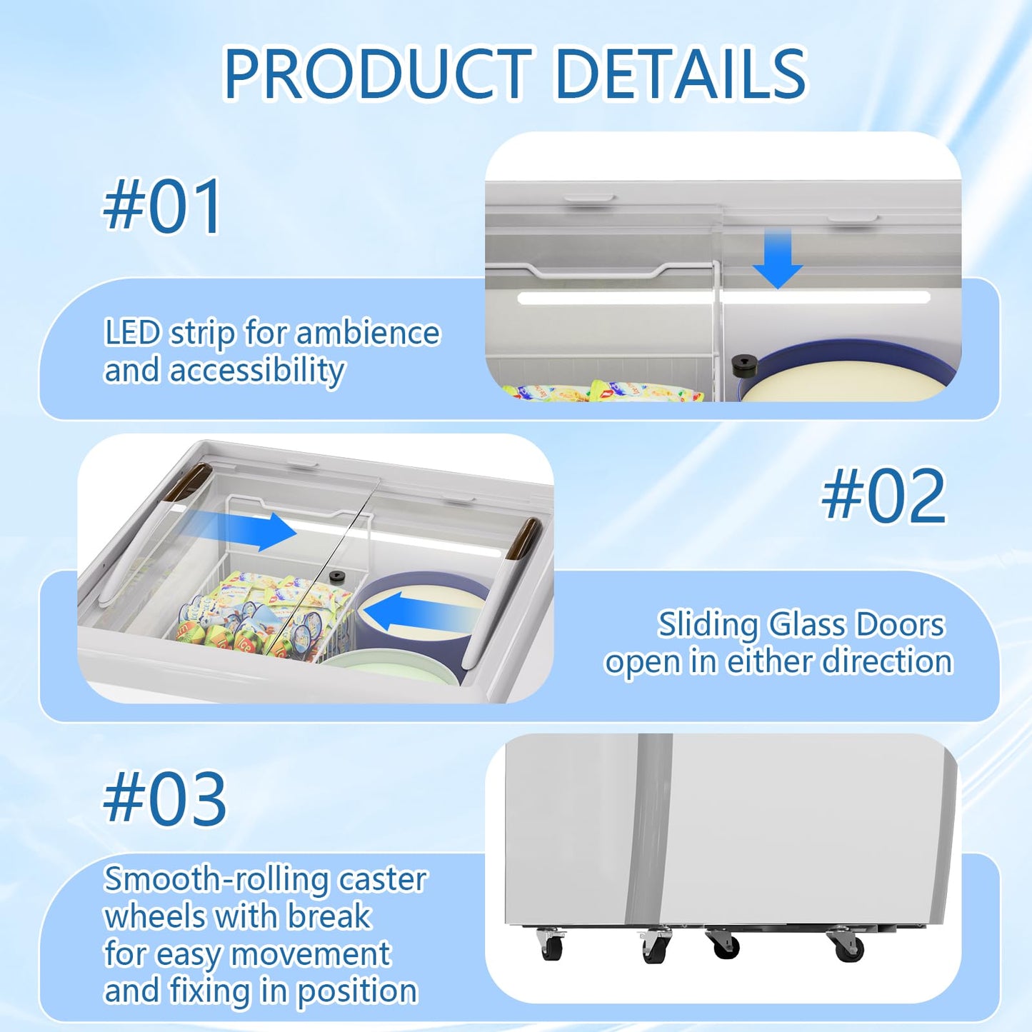 BEYOU Commercial Ice Cream Freezers with Display Glass Top，5.6 Cu.ft Chest Freezer with Wire Basket, White