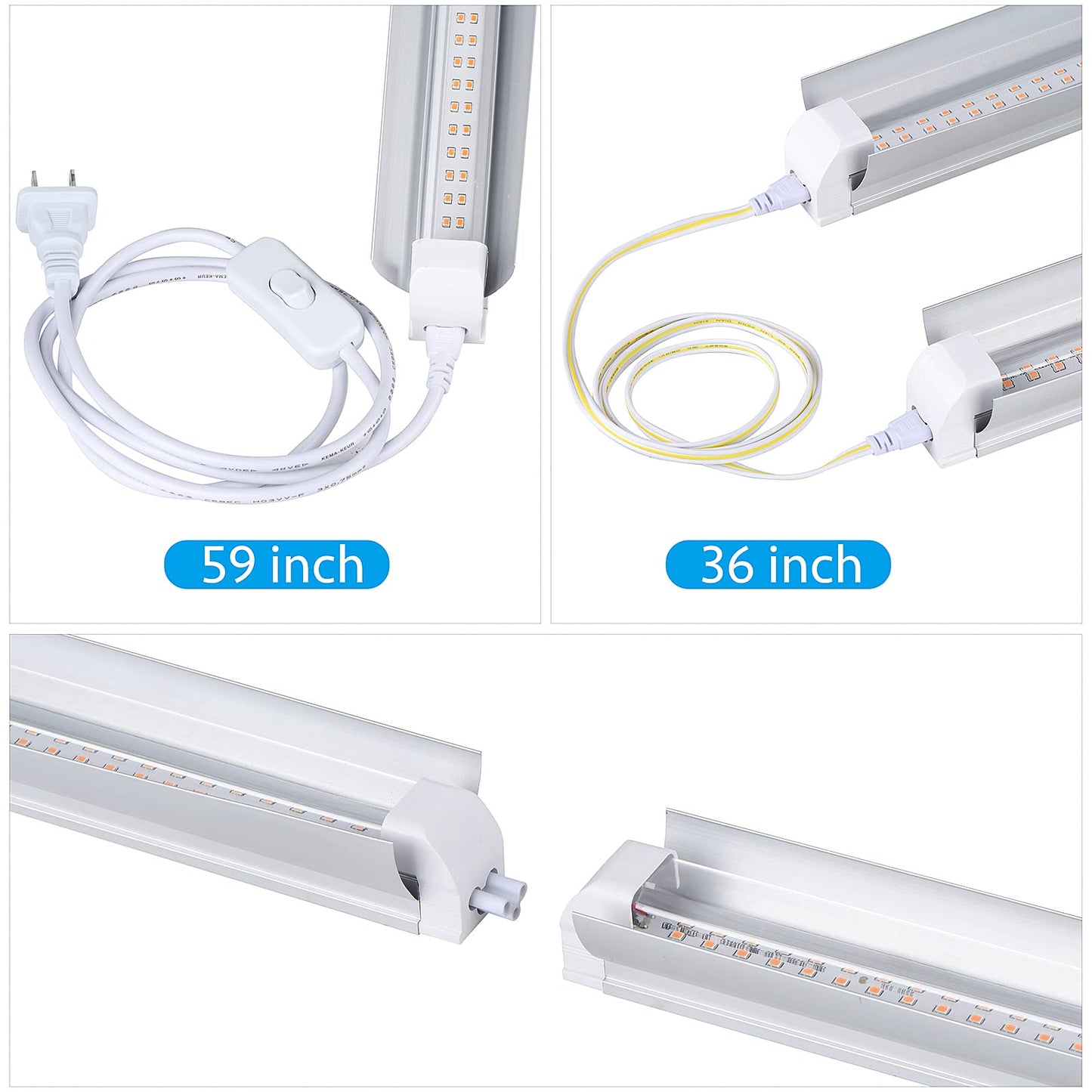 Grow Light, 2ft T8,100W(4 x 25W, 600W Equivalent), Super Bright, Full Spectrum Sunlight Plant Light, LED Grow Light Strips, Grow Lights for Indoor Plants,Greenhouse,4-Pack
