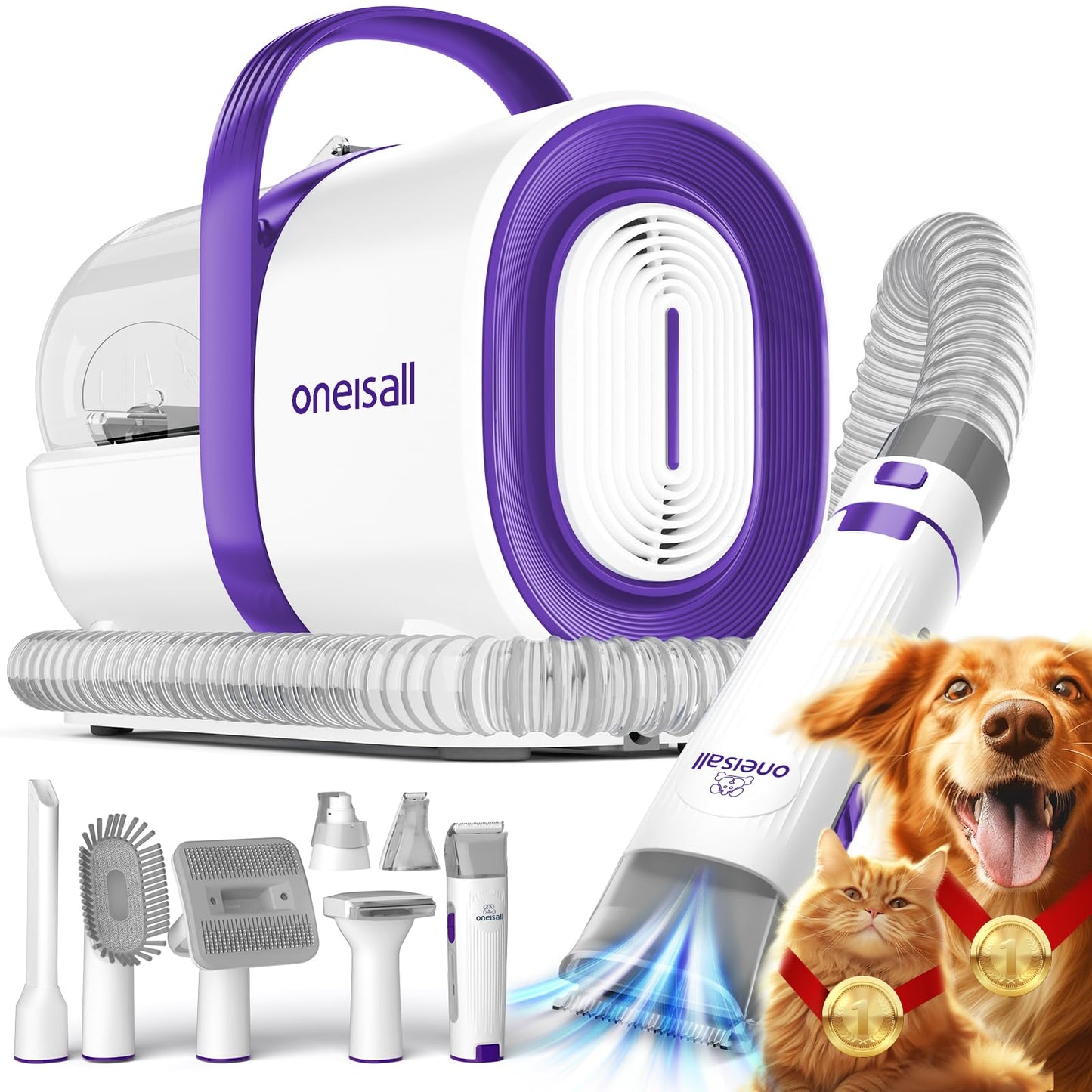 oneisall Dog Grooming Vacuum Purple and 2-Speed Dog Paw Trimmer Silver