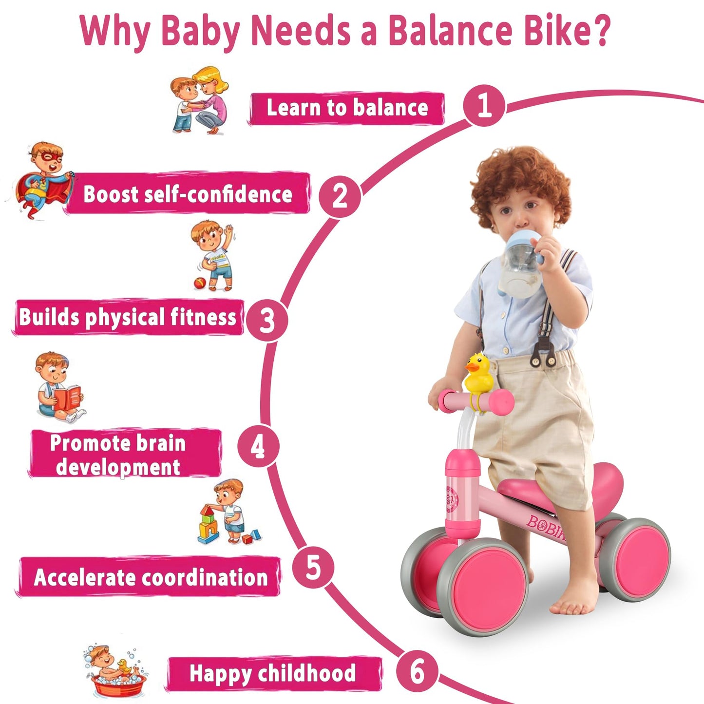 Baby Balance Bike Toys for 12-36 Months Kids Toy Boy Girls Gifts Toddler Best First Birthday Gift Children Walker No Pedal Infant 4 Wheels Bicycle (Rose Red)