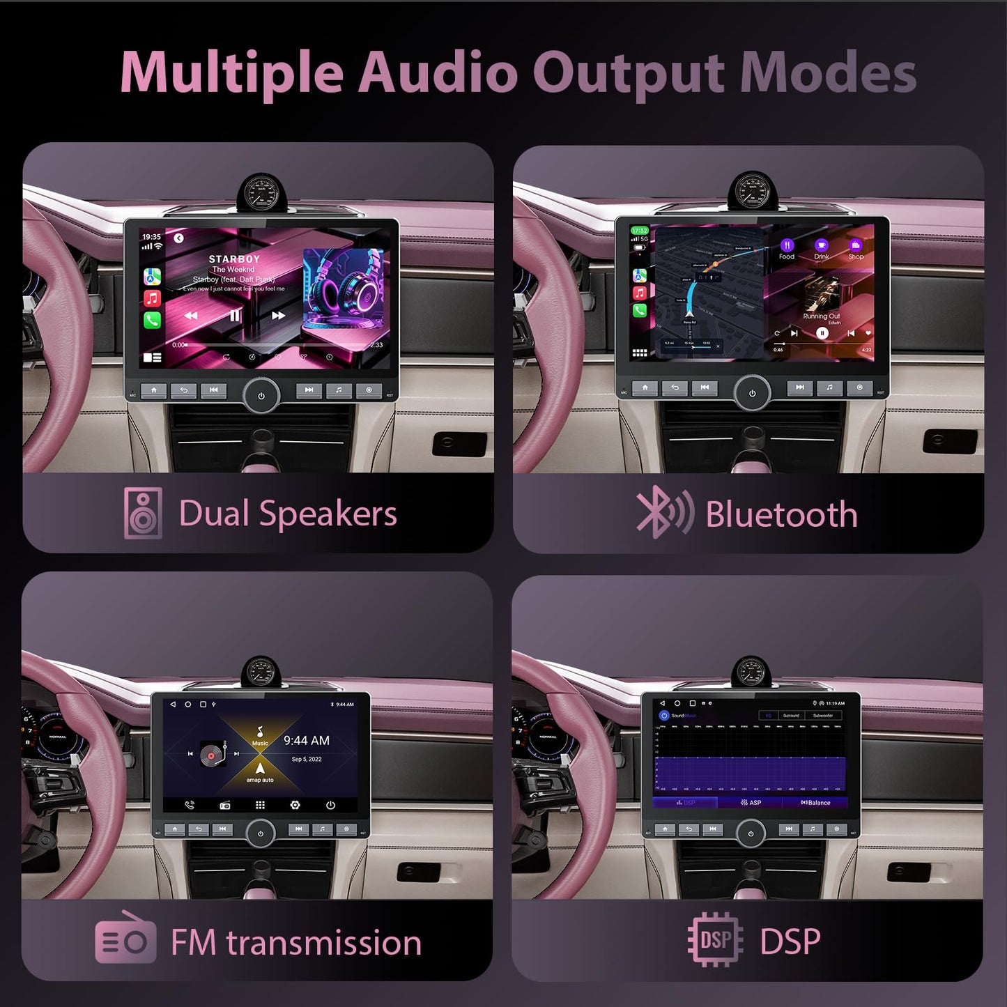Haudio 10.1" 360° Rotatable Touchscreen Car Stereo with Wireless Apple CarPlay & Android Auto, Features GPS Navigation, DSP Hi-Fi Sound, Voice Control, Backup Camera,1080P Support & APK Management