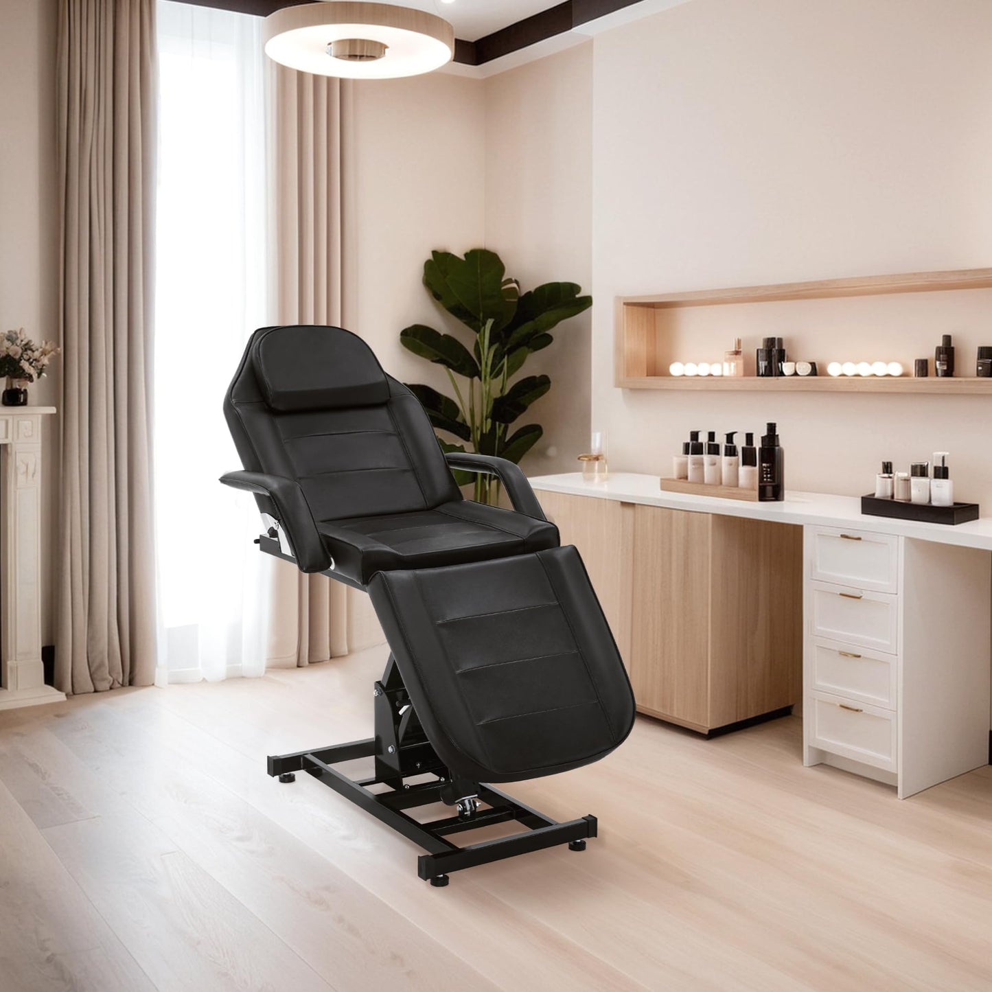 BarberPub Salon SPA Massage Bed Tattoo Chair Facial Adjustable Table Beauty Equipment 0100 (Black)