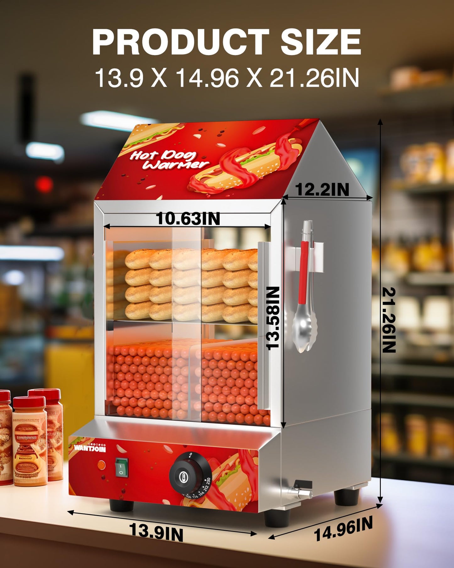 WantJoin Commercial 2-Tier Hot Dog Steamer