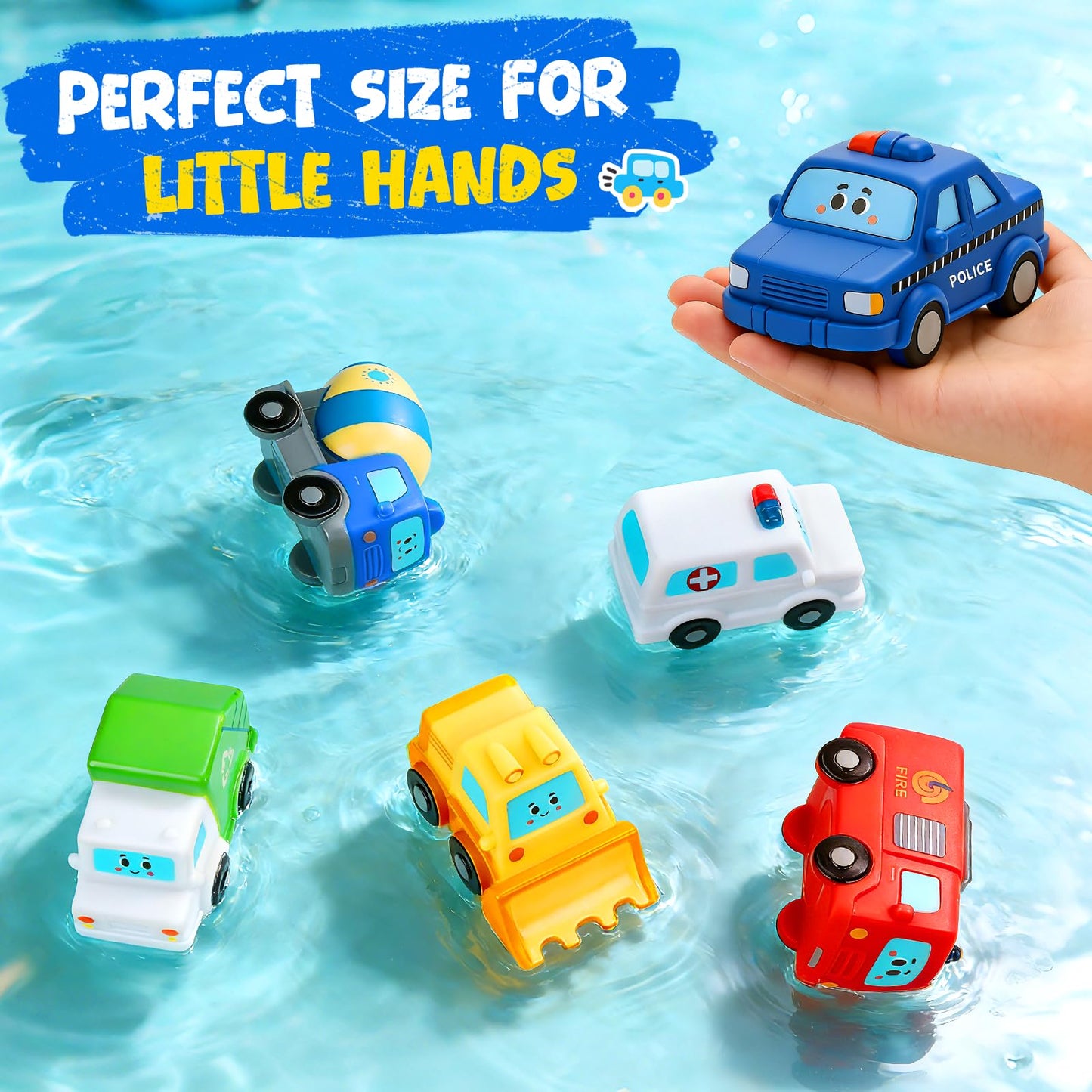 6 Pack Baby Bath Toys for Kids Ages 1-3, No Hole Vehicle Floating Bath Tub Toys for Toddlers 1 2 3 4, Mold Free Bathtub Toys Water Pool Toys for Boys Girls Gift