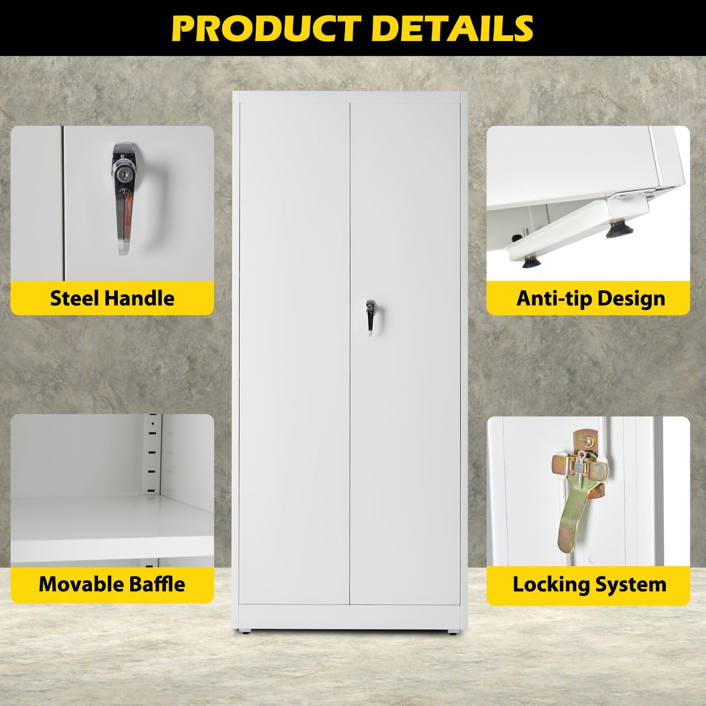 DUMOS 71" H White Metal Garage Storage Cabinets with Lock Door and Adjustable Shelves, Steel Tool Cabinets for Home,Office,Warehouse