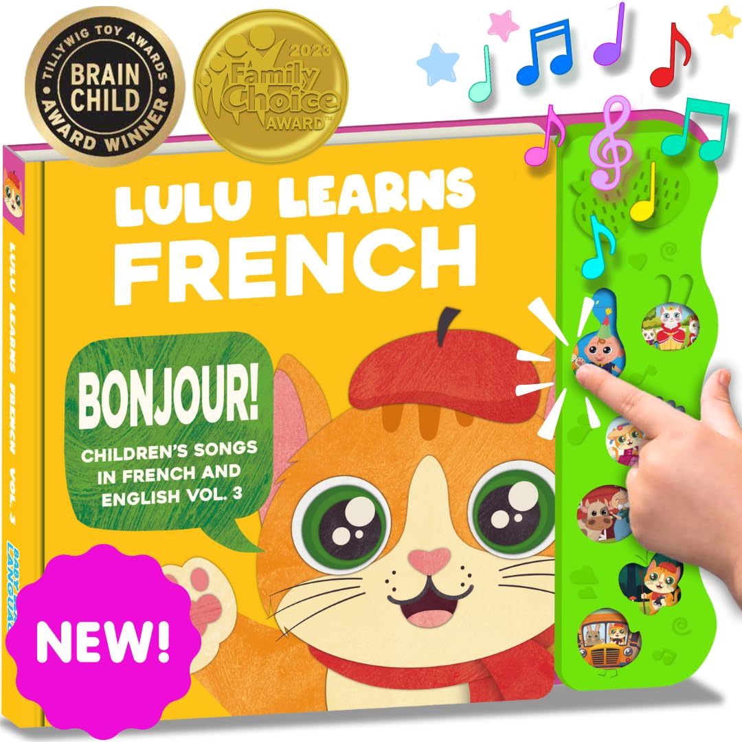 Lulu Learns French Bundle Deal — Interactive Sound Board Book for Toddlers 1-3, Bilingual English & French Songs & Music, Talking Musical Learning Toy and Gift for Babies & Kids