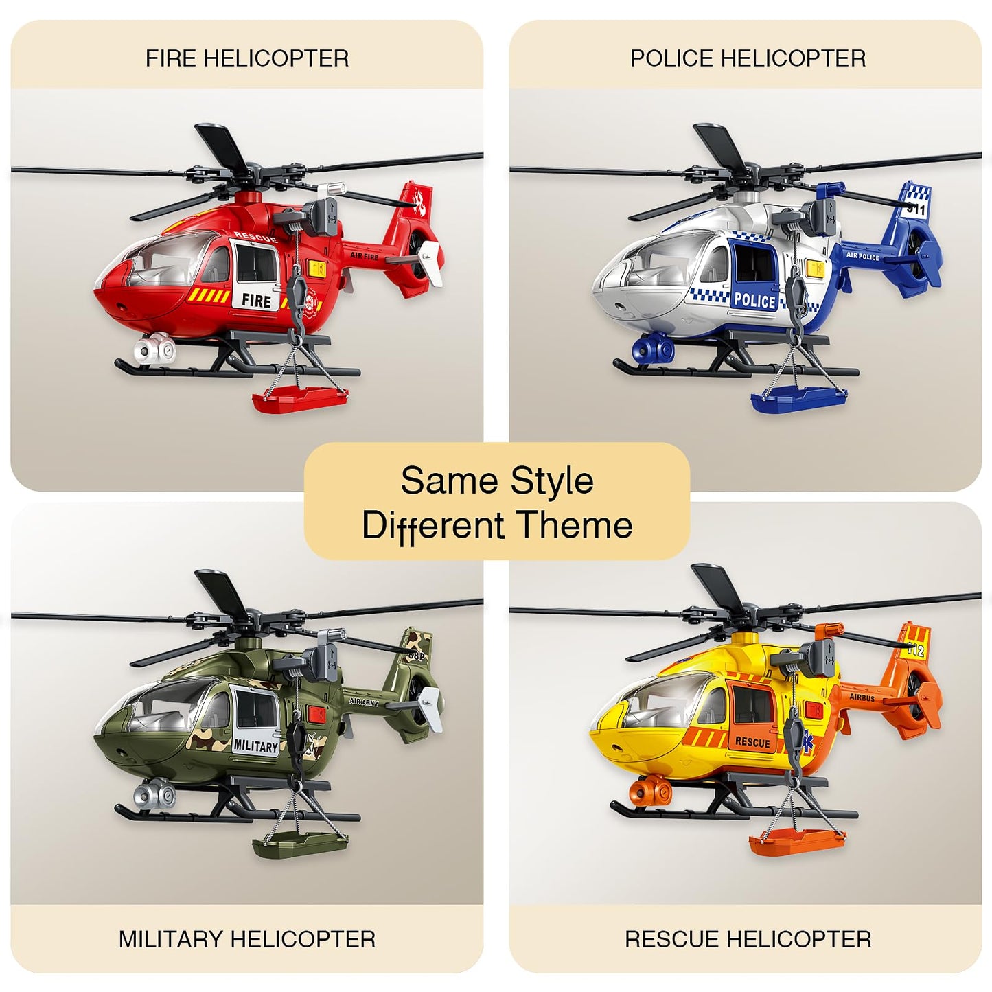 XUEXUE Large Military Helicopter Toy 15 Inch, Army Green Kids Helicopter with Crane & Hanging Tray, Toy Helicopter with Lights and Sounds, Helicopter Toys for Kids 3-5, Birthday Gift for Boys Age 3-7