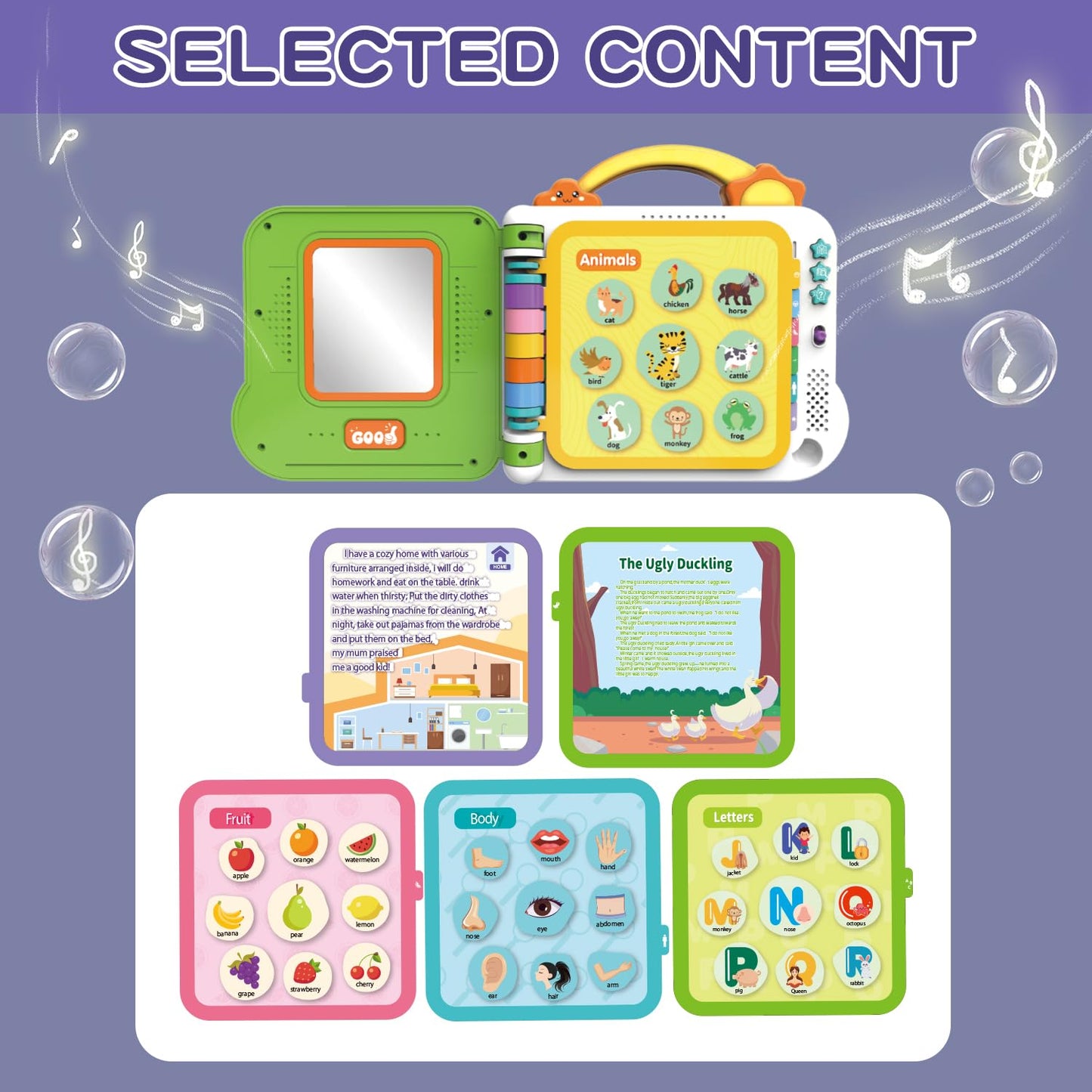 Animal Sound Book | Interactive Toddler Books with Touch Control Sound Pages | Learning Modes & Melodies | Musical Books for Kids | Educational Toys for Boys & Girls (animals, vehicles, fruits, body)