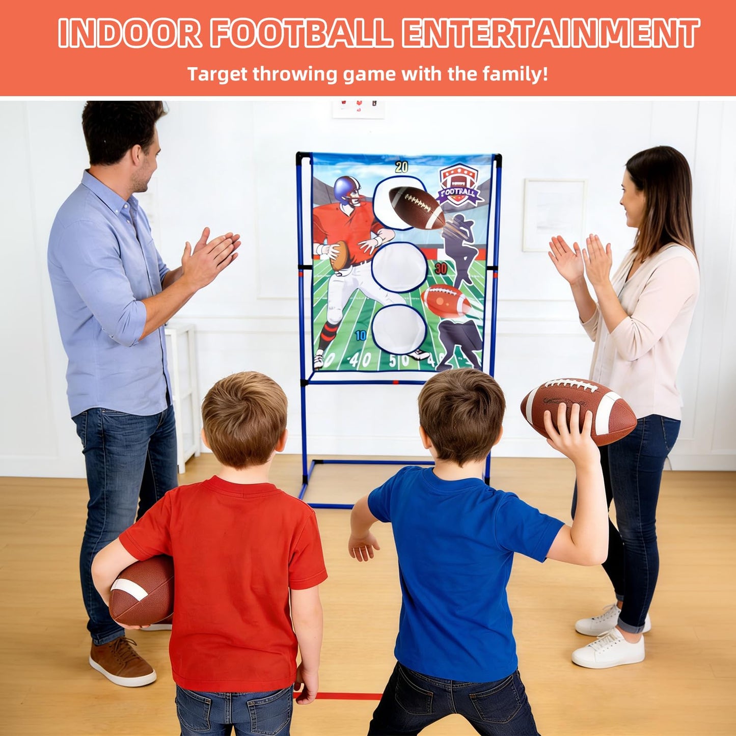 Jahenway Football Toss Game Set with 4 Inflatable Balls – Football Throwing Target Toy for Kids Ages 8-12, Indoor & Outdoor Sports Activity for Boys and Girls Ages 3+