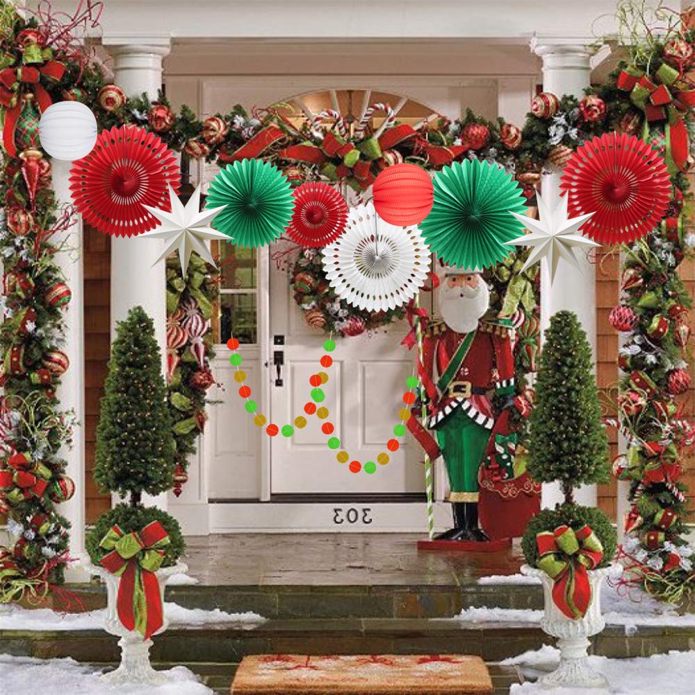 Christmas Party Decoration Set of Hanging Tissue Paper Fans Circle Garland Paper Lanterns for Italian Party Graduation Wedding Birthday Backdrop