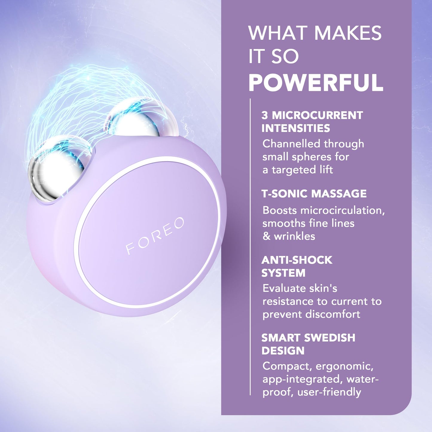 FOREO Bear mini App-Connected Microcurrent Facial Toning Device with 3 Intensities, Lavender