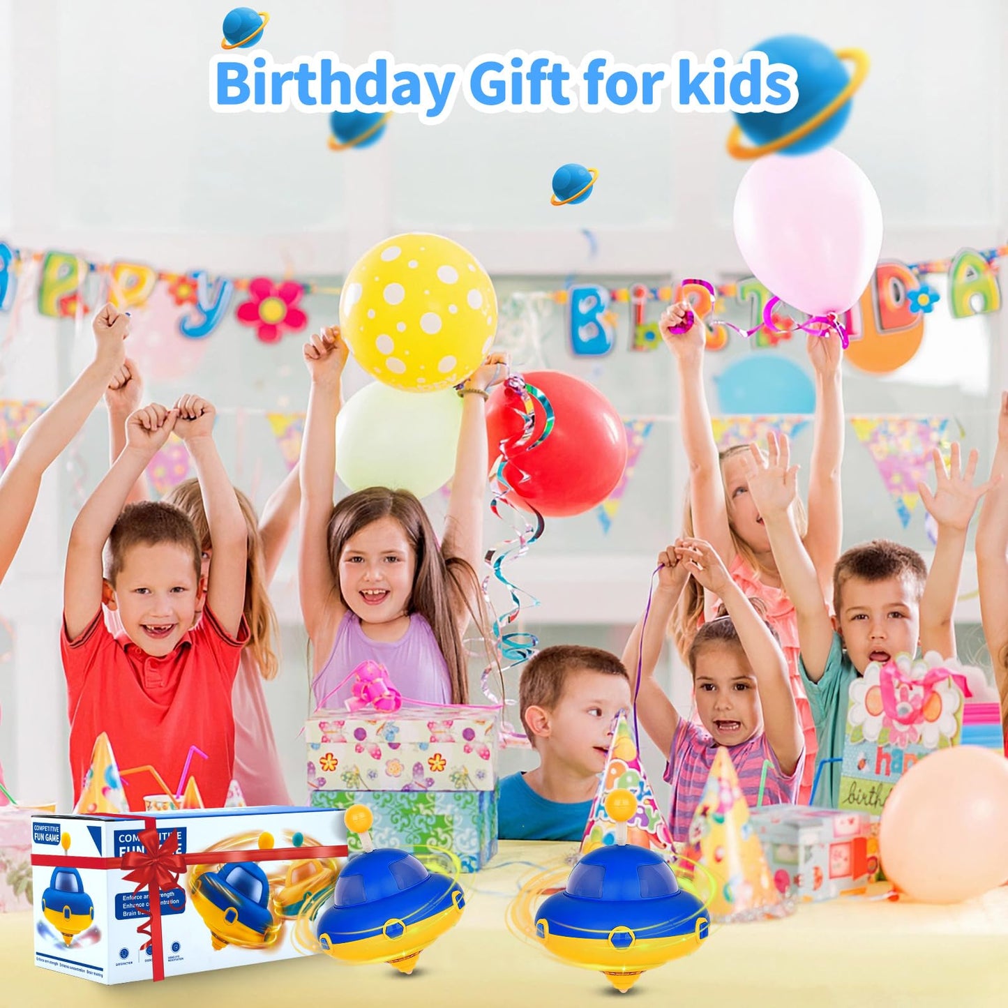 2Pack Light-Up Spinning Top for Kids - Flashing UFO Rotating Educational Toys,Sensory Toys for Toddlers 3-4. Birthday Party Favors for Kids Ages 3+