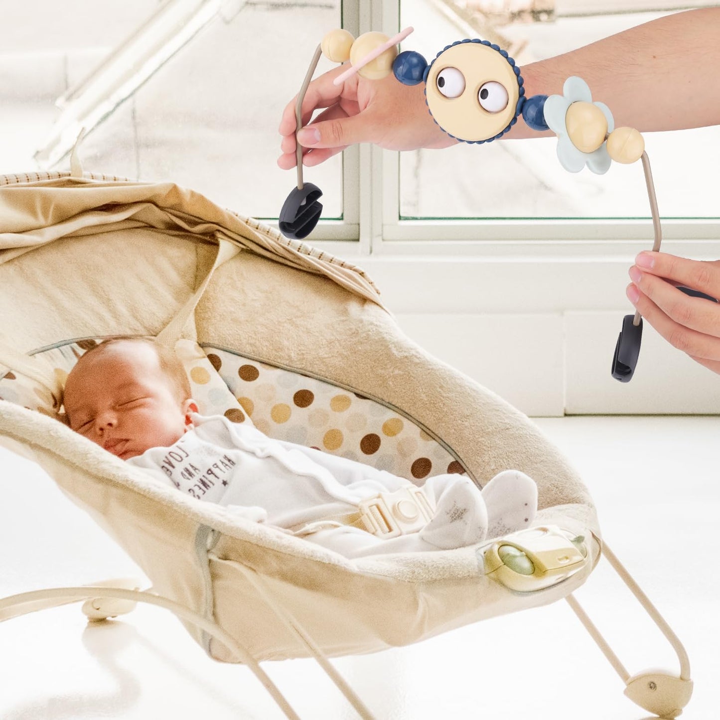 Adjustable Bouncer Toy Bar for BabyBjörn, Interactive Googly Eyes Toy for Bouncer Baby Car Seat Accessories, Easy to Install & Disassemble