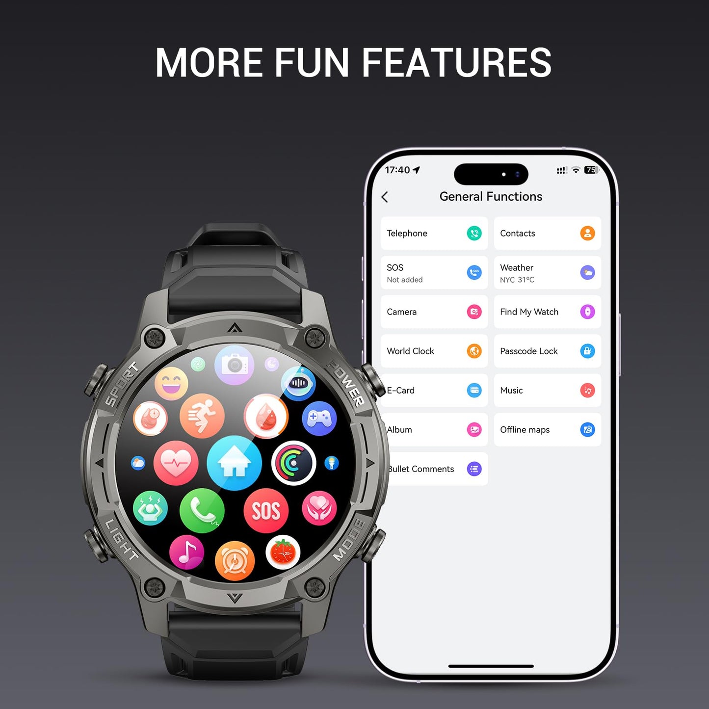 2026 AI Smart Watch with Standalone GPS & Offline Maps, 5ATM Waterproof, 1.43" AMOLED, 21-Day Battery, 178 Sports Modes, Compass, Heart Rate/SpO2/Stress/Sleep Monitor, for Android iOS Men Women Black