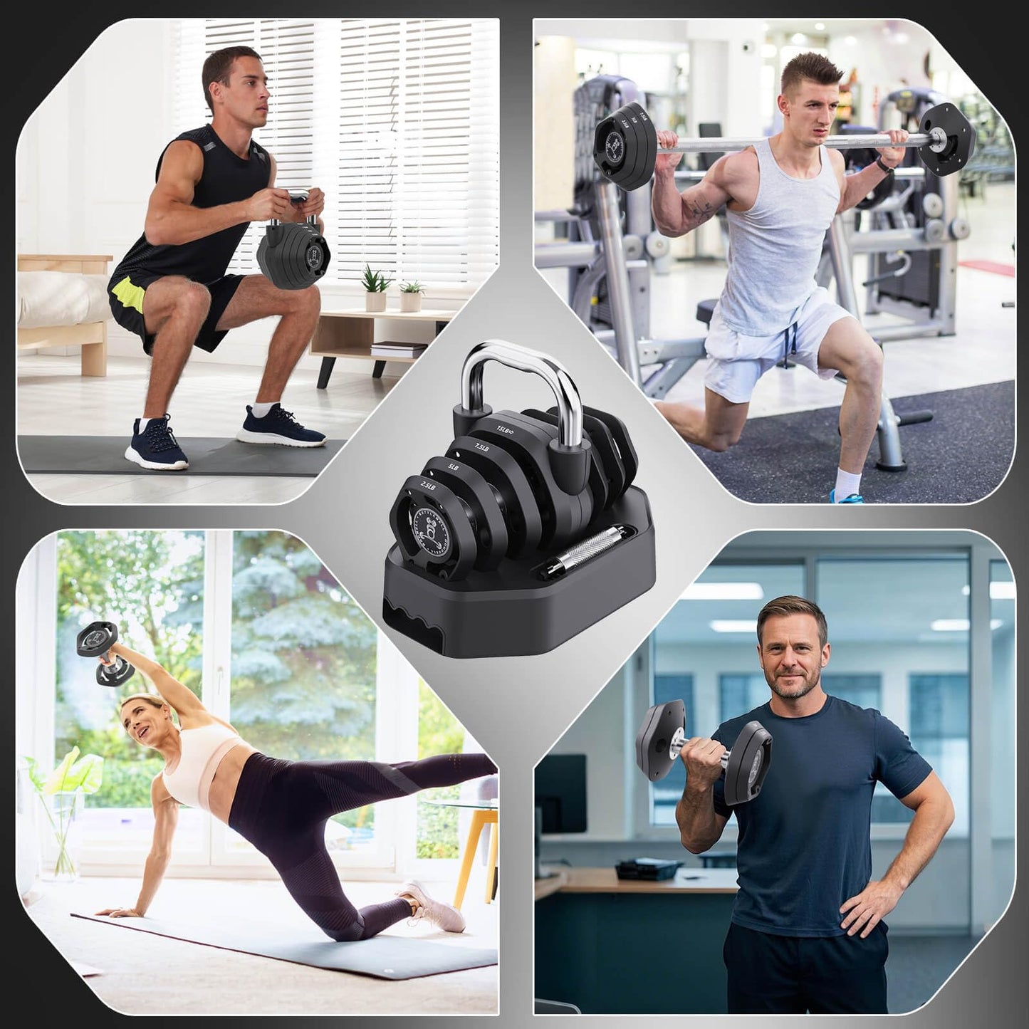 Tepemccu 4-in-1 Adjustable Kettlebell, 5.88-45lbs Kettlebells Weight Set, Adjustable Weight Kettlebell Used as Dumbbell, Barbell for Home Gym Full Body Workout (Black)