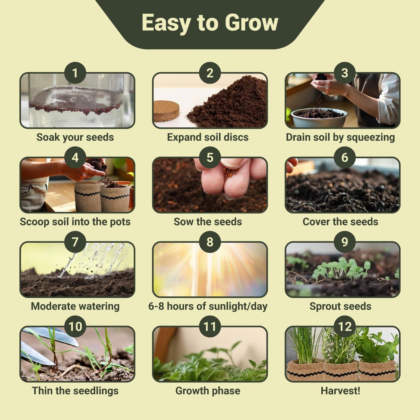 10 Herb Garden Planter Indoor Kit, 44pcs Complete Kitchen Herb Starter Set Including Burlap Pots, Markers, Soil Discs, Gardening Tools, Unique Easter/Birthday/Christmas Gift Ideas for Women, Mom