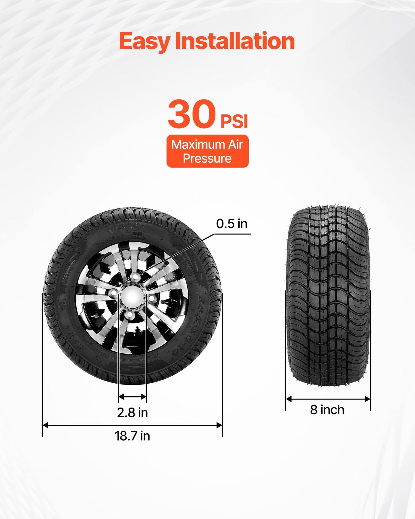 VEVOR Golf Cart Wheels, 10" 205/50-10 Black Aluminum Alloy Golf Cart Tires and Wheels Combo (Set of 4) Fit Club Car, EZGO, Yamaha, 4 Ply Rubber 4-Lug Lawn Mower Tires & Rims, 675 lbs Load, All-Terrain