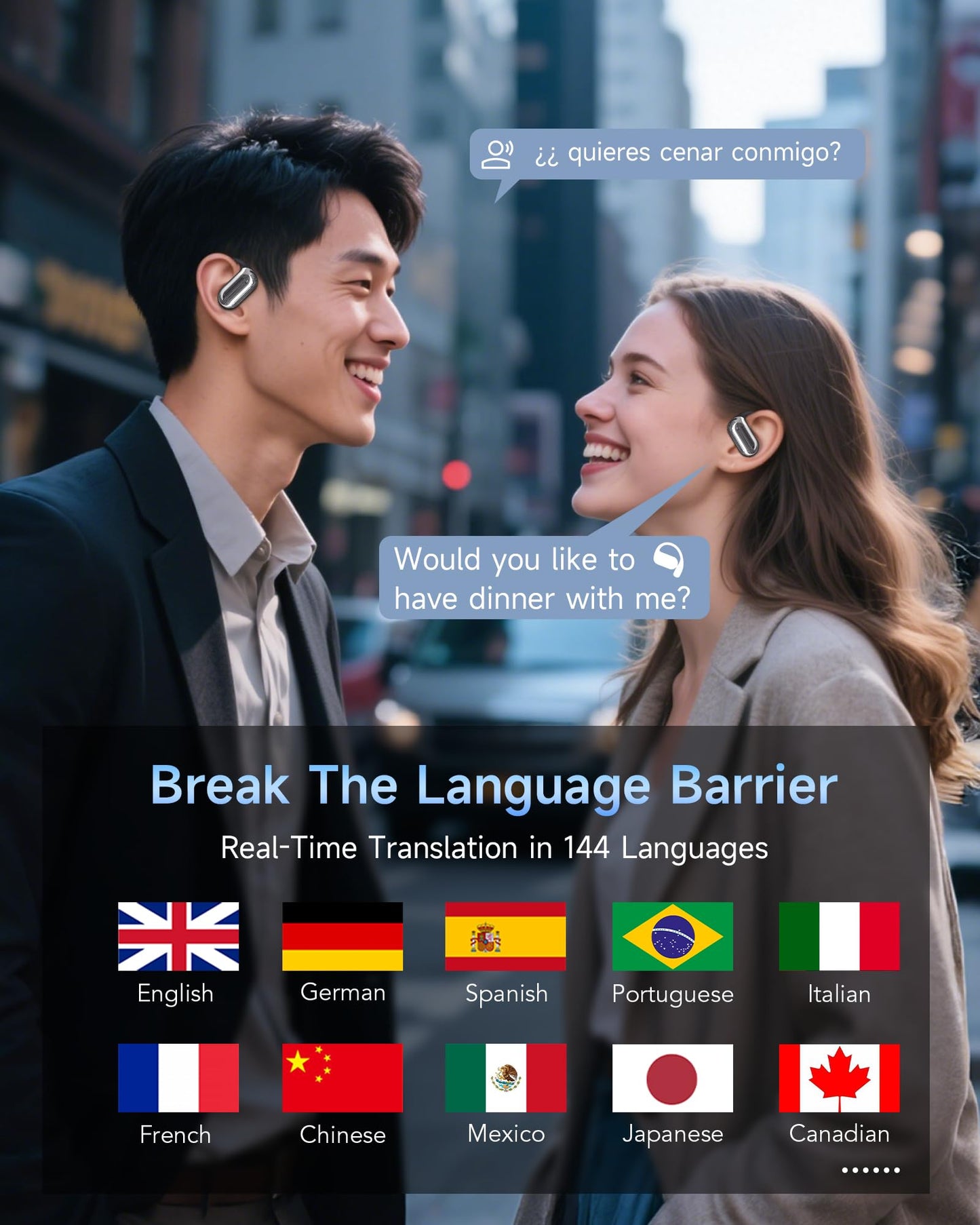 Mosyxe AI Translation Earbuds Real Time 144 Language Translator Earbuds for iPhone and Android Translation Headphones Translating Device for Travel Business Learning with Charging Case