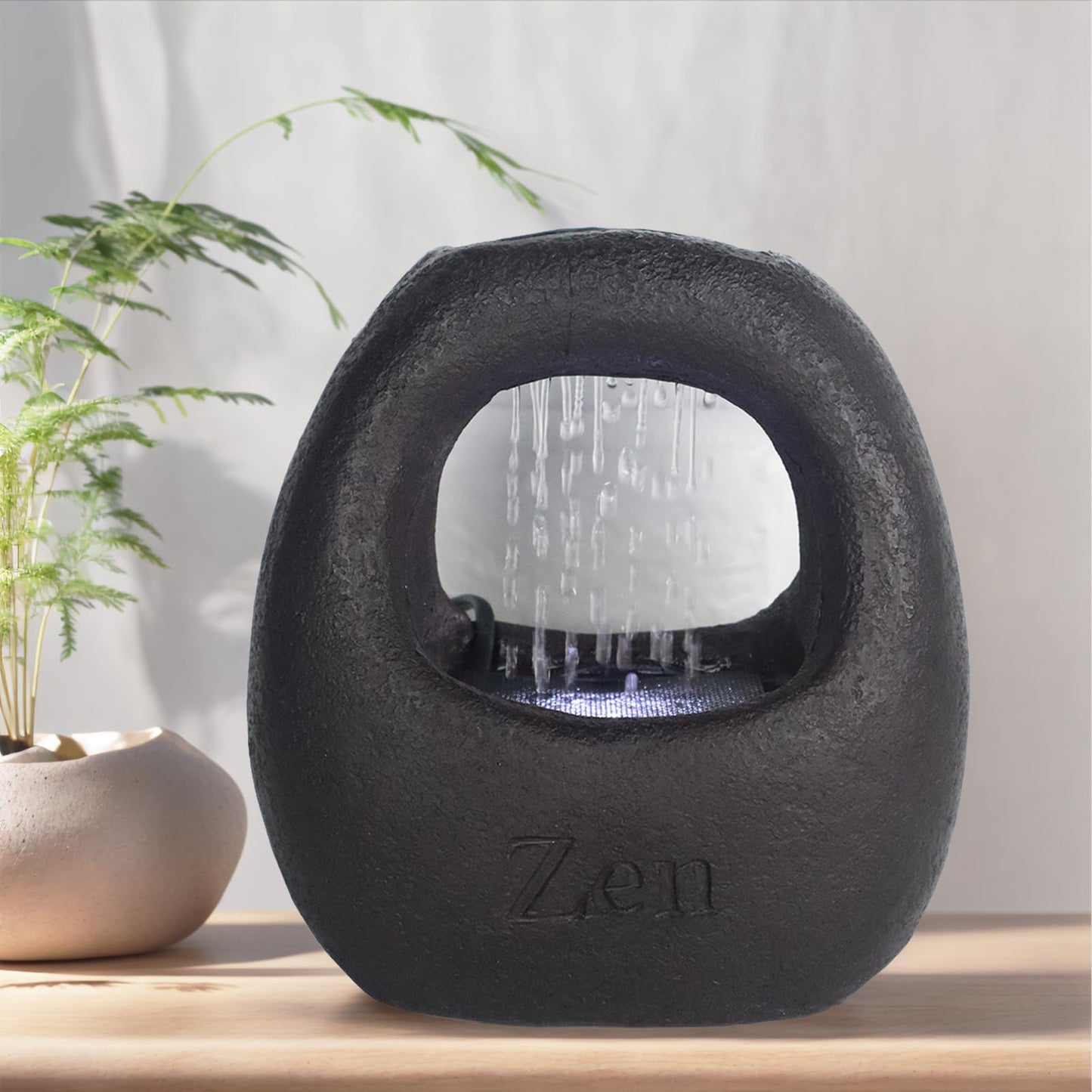 Tolatr Zen Waterfall Fountain Indoor – Small Indoor Water Fountains with Relaxing Waterfall Feature, Decorative Water Fall Fountain for Home & Office (White Light)