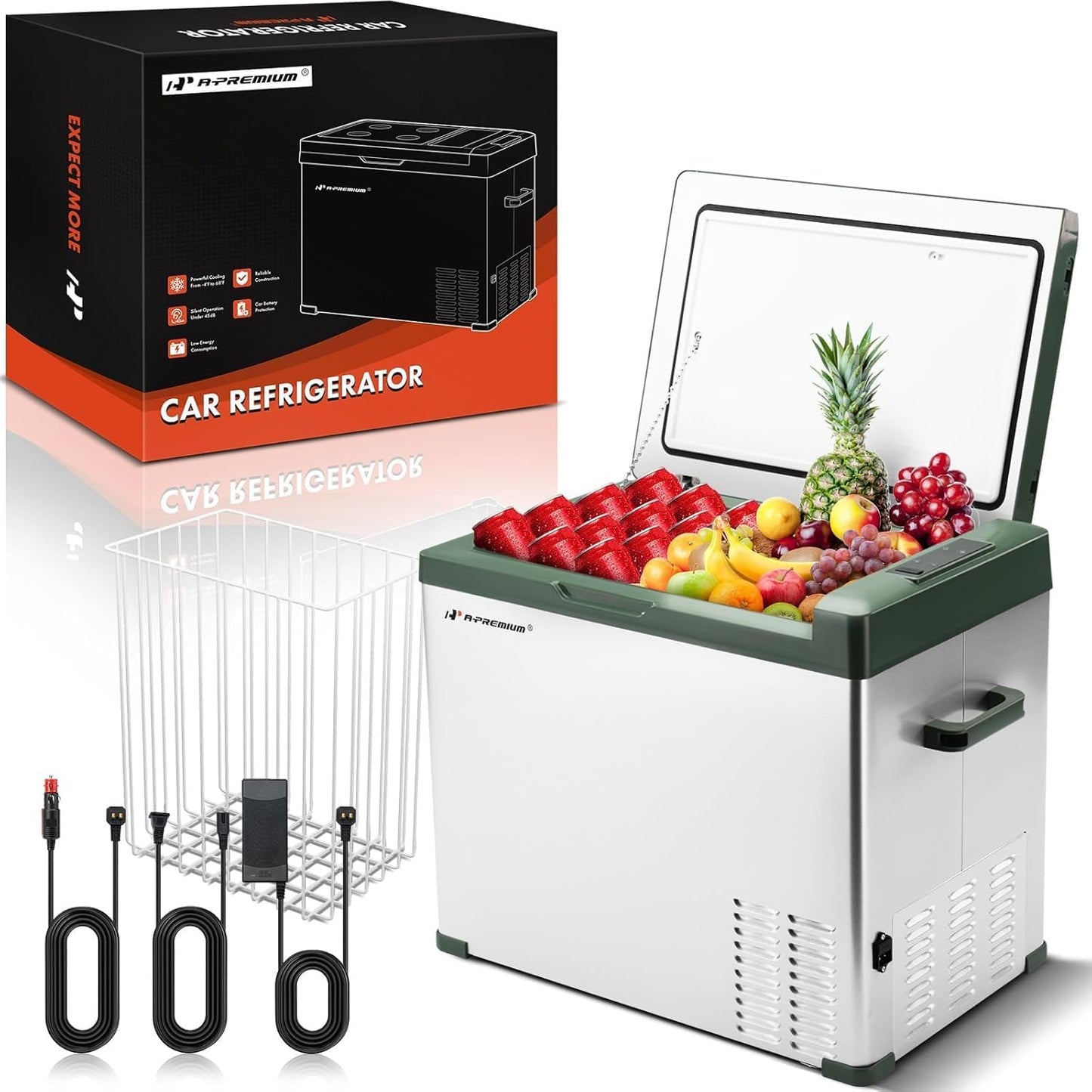 A-Premium 12 Volt Refrigerator 47QT/44.7L Portable Car Fridge Cooler (w/ ABS777 Cover), -4°F~68°F Fast Cooling with 12/24V DC & 110-240V AC for Roadtrip, Camping, Travel, RV, Fast Cooling & Two Modes
