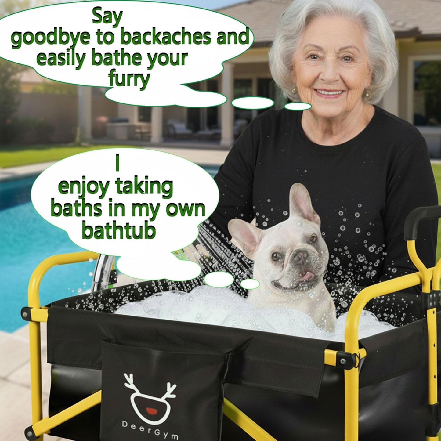 2-in-1 Dog Bathtub and Dog Stroller, Portable Dog Bath and Pet Stroller for Small and Medium Dogs (5-55 lbs) and Cats, Four-Wheel Bathing Cart with Brake