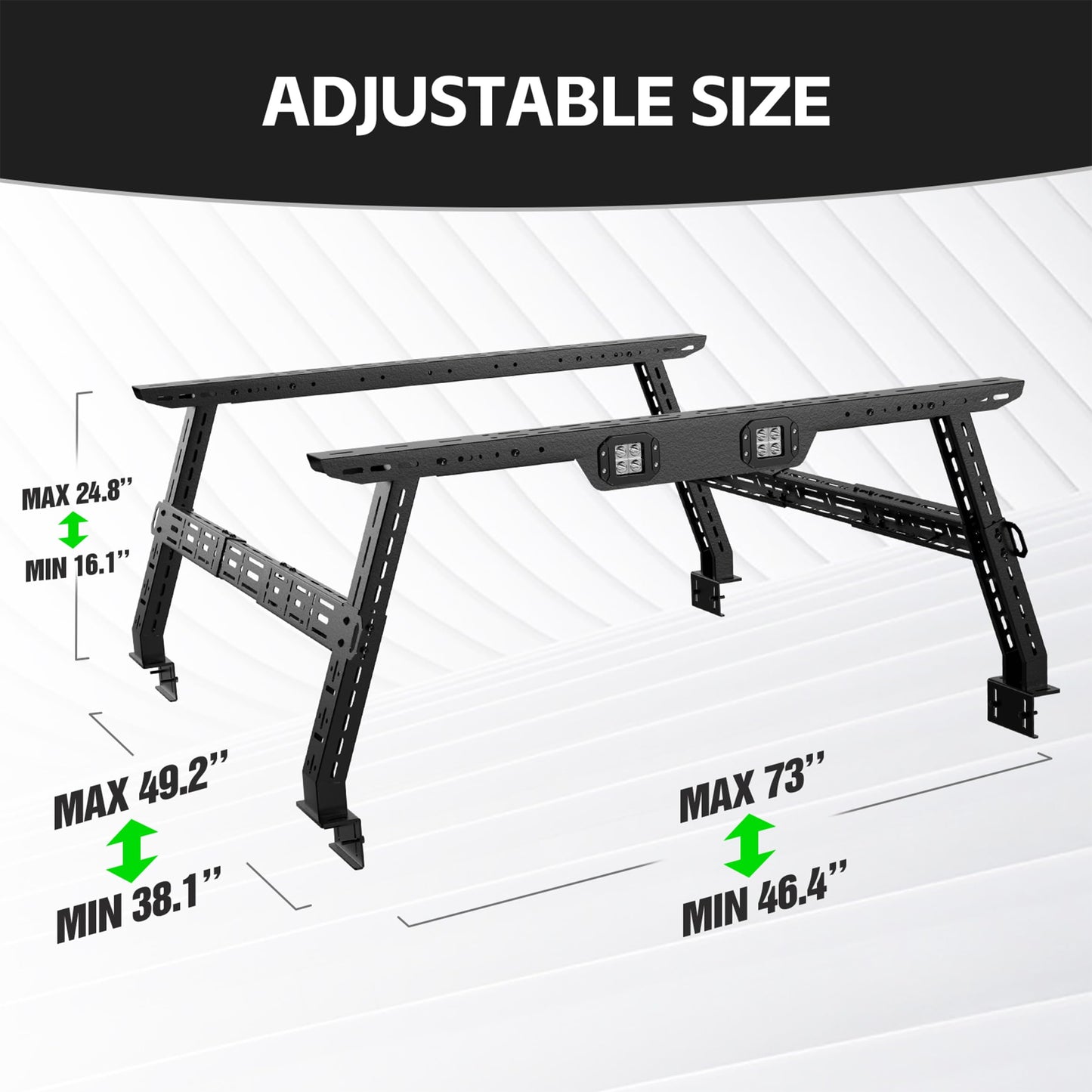 YZONA Adjustable 16-24.8" High Truck Cargo Rack Bed Racks Cargo Carrier with 2 LED Lights Compatible with Silverado/Sierra/Ram/Tacoma/Tundra/Titan/Frontier/Canyon/Gladiator JT/Ford F-Series