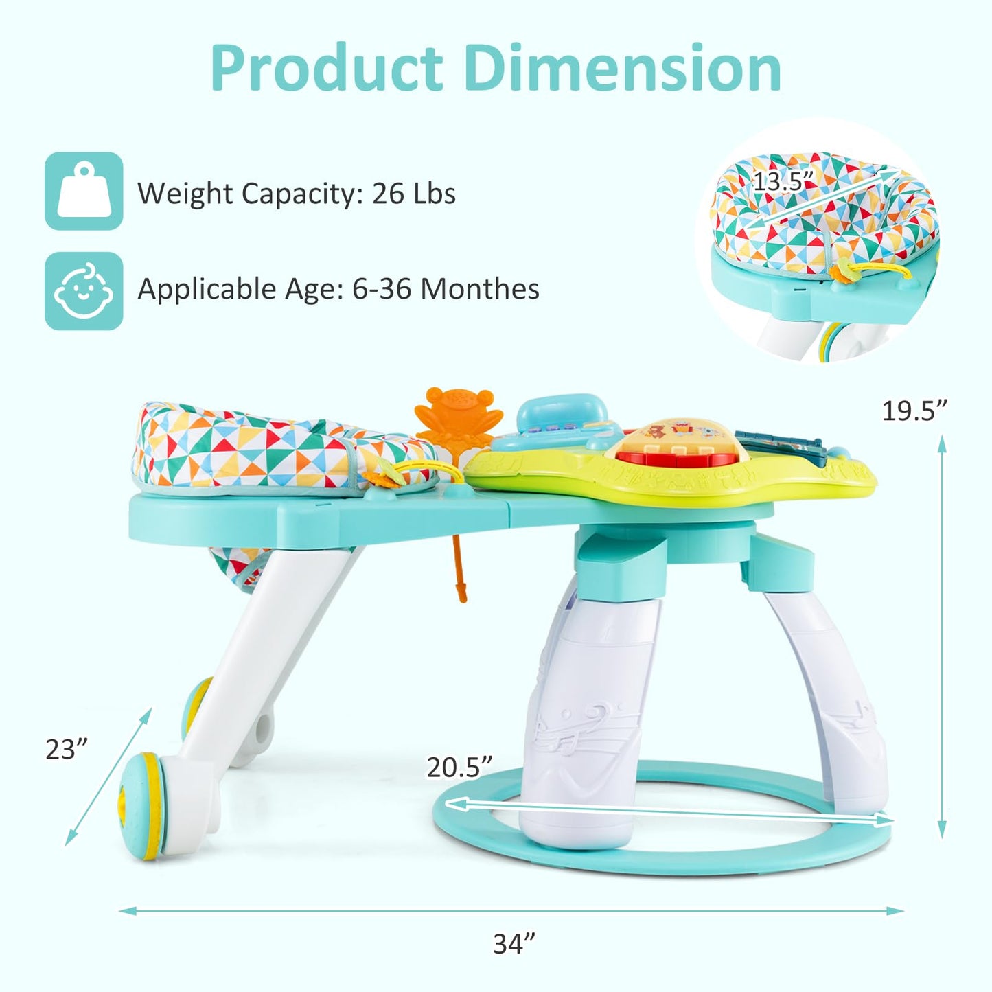 INFANS 3 in 1 Walk Around Baby Activity Center, Baby Walker with Play Table, Wheels, Detachable Seat Cushion, 3 Adjustable Heights, Learning Toys for Boys Girls Aged 6-36 Months (Green)
