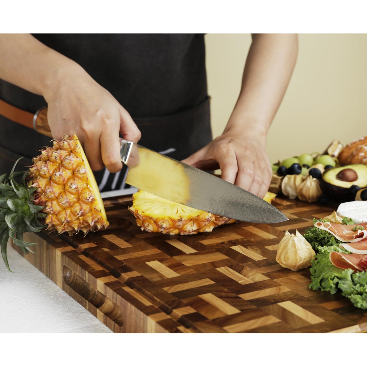 YOUSUNLONG Cutting Board XXL Large End Grain Acacia Wood Mixed With Oak - 24x18x1.5 Inch - Reversible Butcher Chopping Board With Deep Juice Groove And Handle - Cheese Board & Cooktop Board