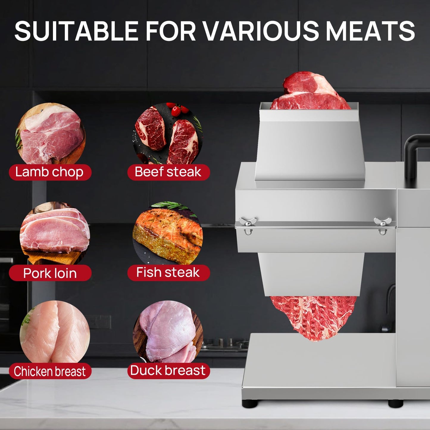 ARINOO Commercial Meat Tenderizer,450W Electric Meat Tenderizer Machine – Heavy Duty Stainless Steel Kitchen Tool with 54 Blades for Beef, Pork, Chicken, Fish – Output, Reverse Function