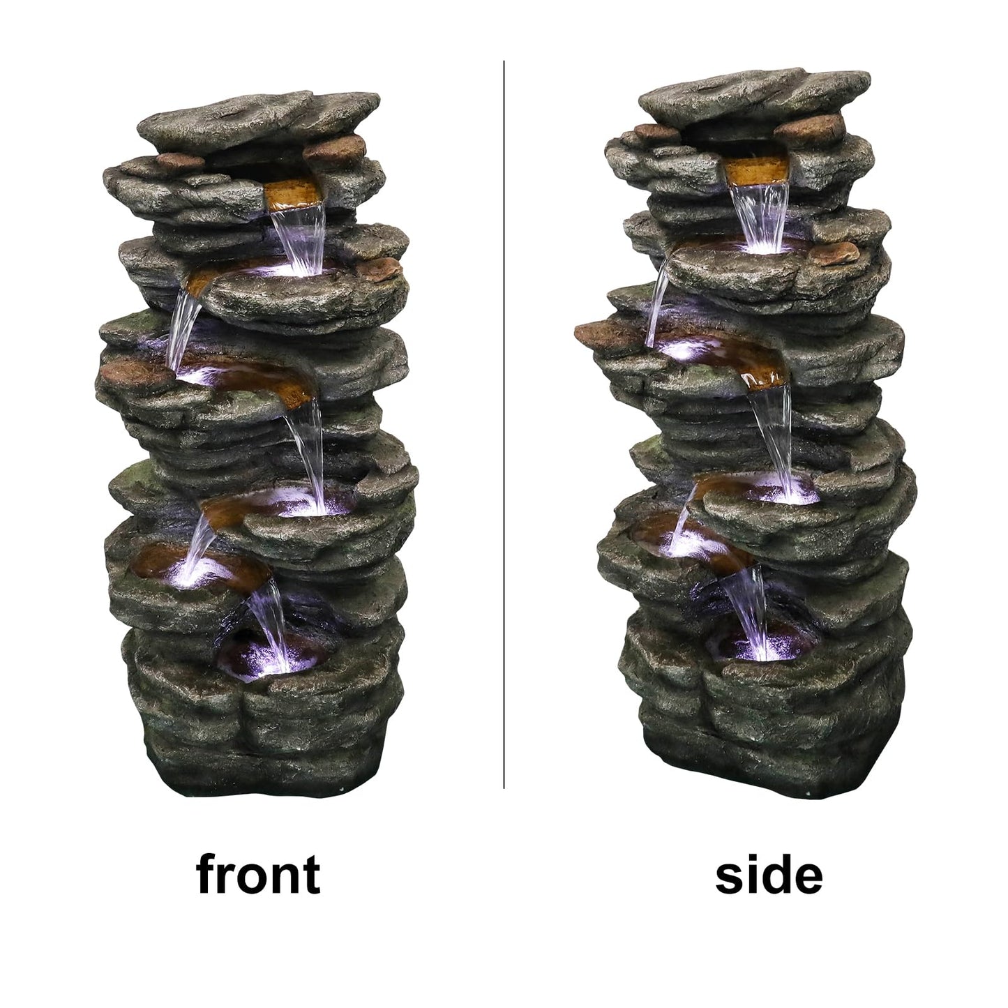 chillscreamni 6-Tier Rockery Outdoor Fountain - 40” H Outdoor Waterfall Fountain with LED Lights for Home&Office Decor, Stacked Rock Cascading Relaxation Garden Fountains Outdoor for Patio, Yard, Deck
