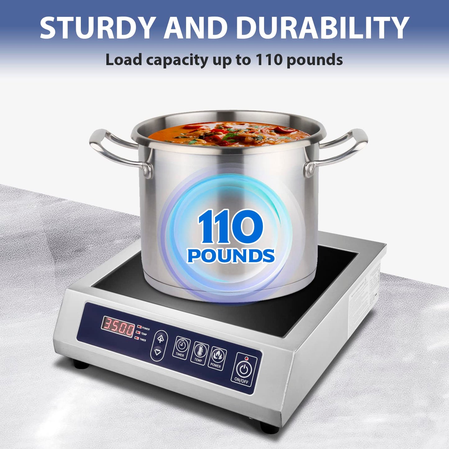 Commercial Induction Cooktop,Portable Electric Countertop Burner(3500W/ 240V) with Stainless Steel Housing, Durable Commercial Induction Hot Plate for Hotel Restaurant School