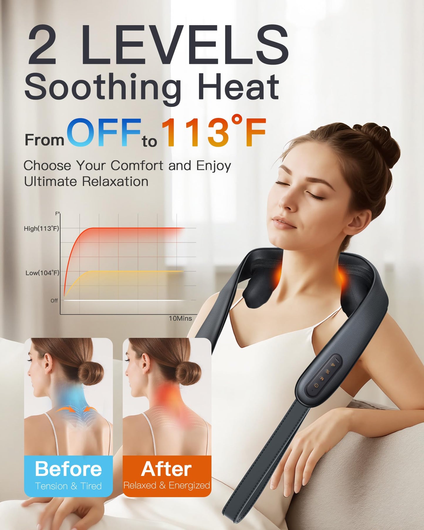 JZBRAIN Neck and Shoulder Massager with Heat – Cordless Shiatsu Neck Massager for Pain Relief Deep Tissue - Adjustable Speed & Modes Kneading Massage for Back - for Men Women