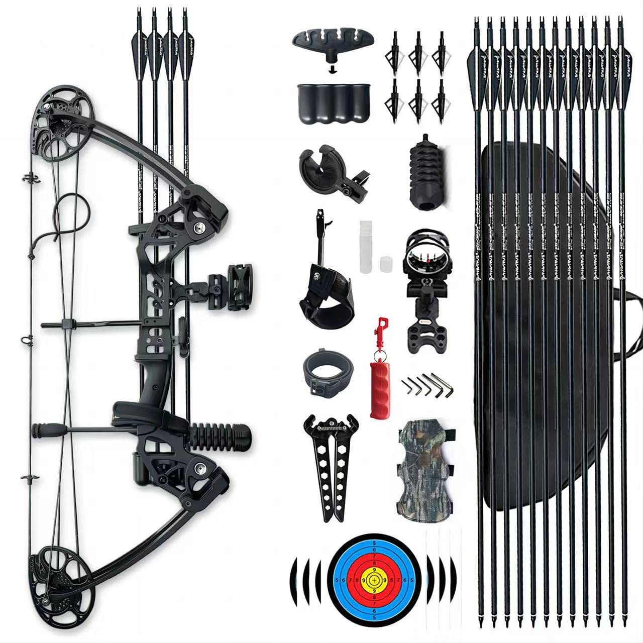 PANDARUS Compound Bow Draw Weight 0-70 Lbs for Pull Beginner and Intermediate Archer Fully Adjustable 19.25"-31" with All Accessories, up to IBO 320 fps New 2024(Black Left Handed Bag)