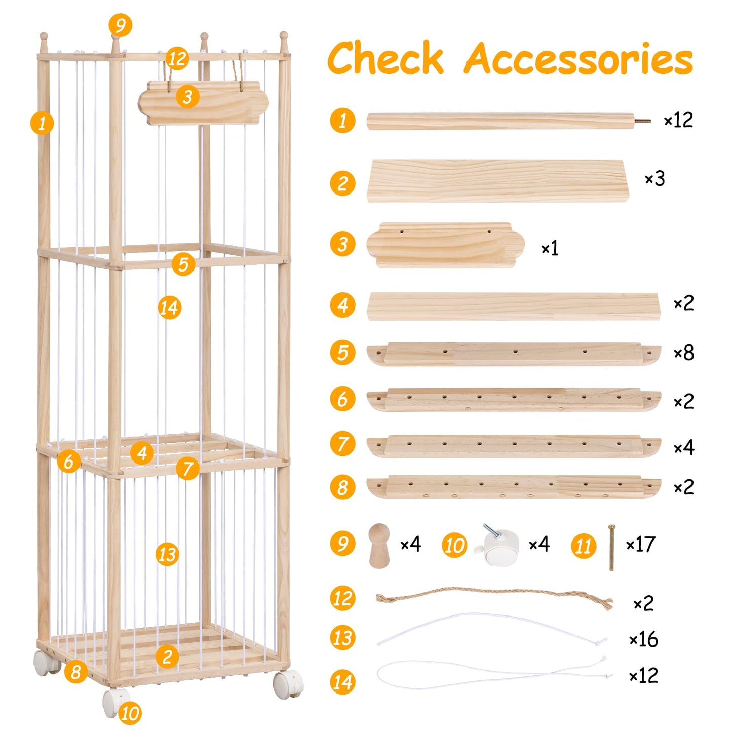 Stuffed Animal Toy Storage - Wooden Large Organizer Holder for Kids' Room and Playroom - Plush Zoo Animals Holder with Elastic Cords & Brake Wheel for Toddler Bedroom Toys Stuff Organization